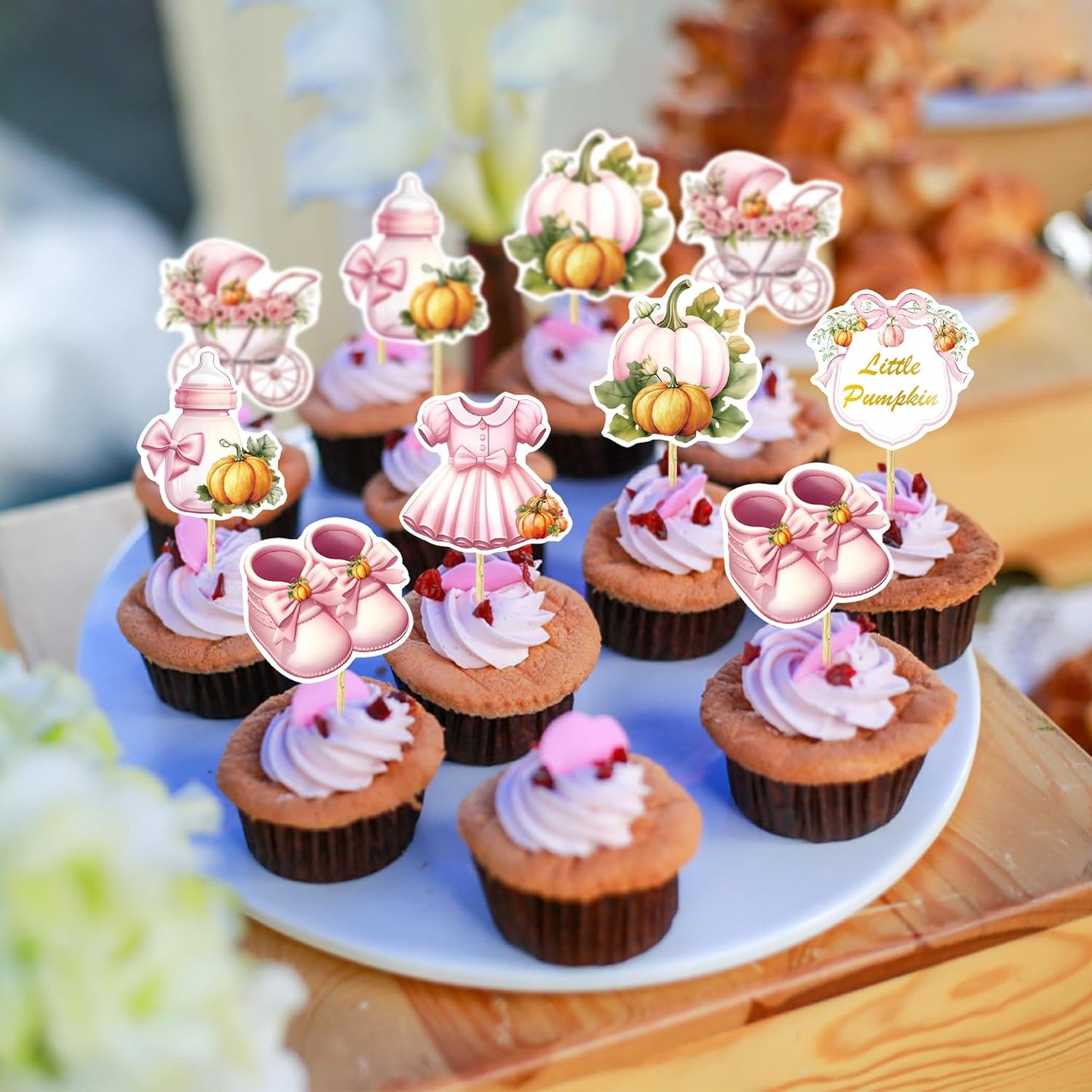 36Pcs Little Pumpkin Cupcake Toppers Pink Pumpkin Cupcake Picks Little Pumpkin Baby Shower Cake Decorations Thanksgiving Party Cake Decorations Kids Birthday Party Supplies