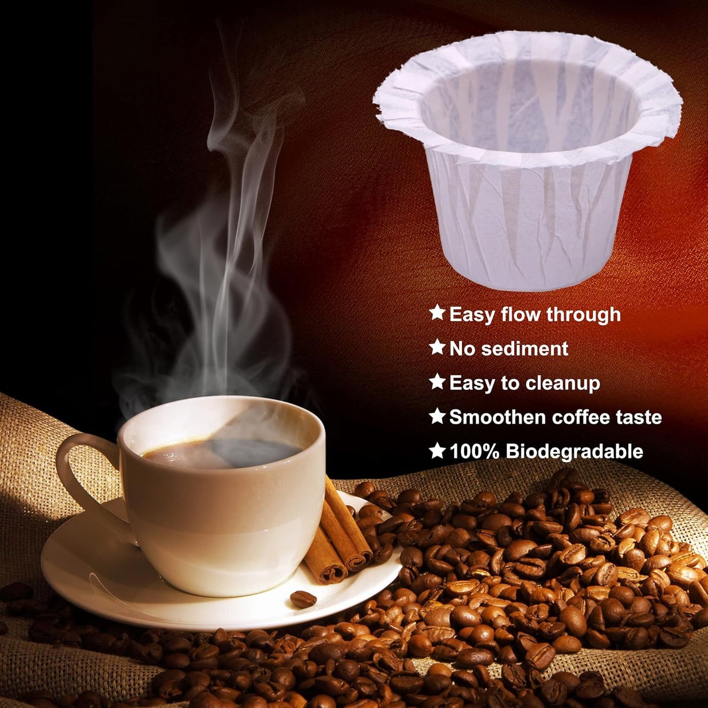 Disposable Paper Coffee Filters 200 Count, Compatible with Brewers Single Serve 1.0 and 2.0 Fits All Reusable K Cup