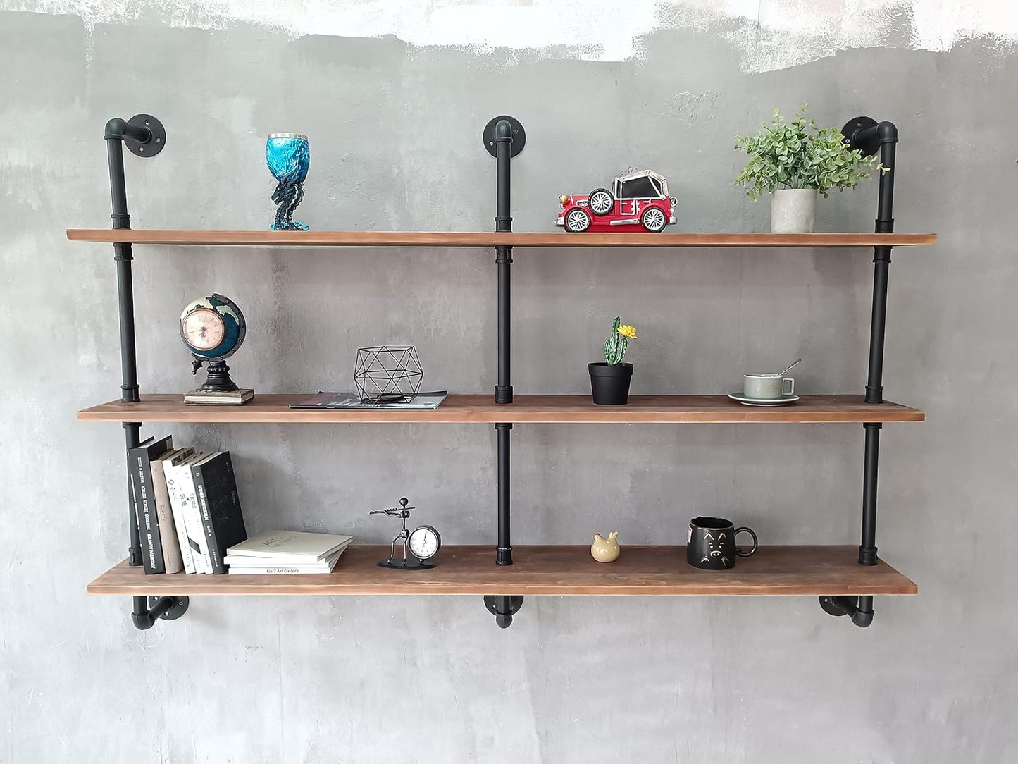 Floating Shelves for Wall Bookshelf Industrial Pipe Shelving Shelves Natural Wood Planks 60 inch Rustic Wall Shelves Hanging Bookshelves Farmhouse Kitchen Shelving