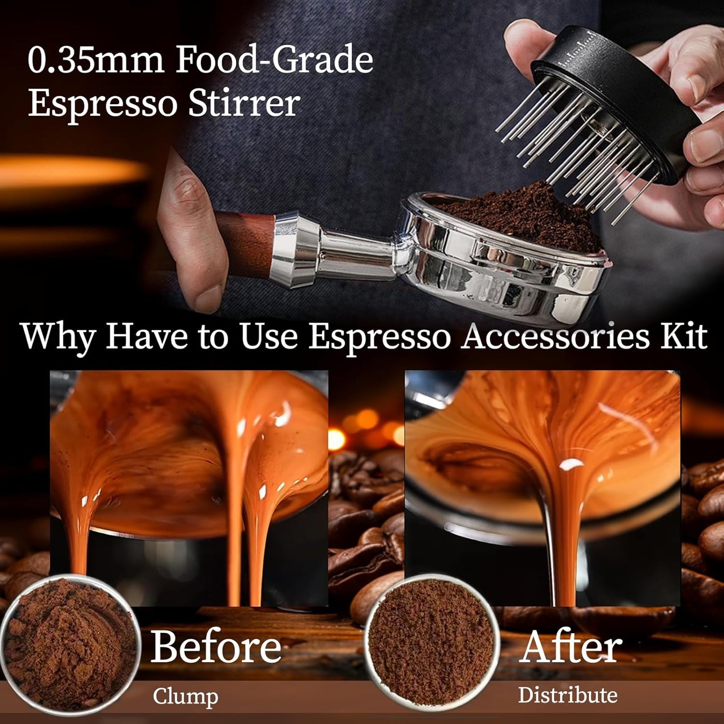 53MM Espresso Tools - Professional WDT Tool, Coffee Distributor & Tamper with 3-in-1 Design, 304 Stainless Steel Barista Essentials for Home Coffee Brewing, Beginner-Friendly Accessories