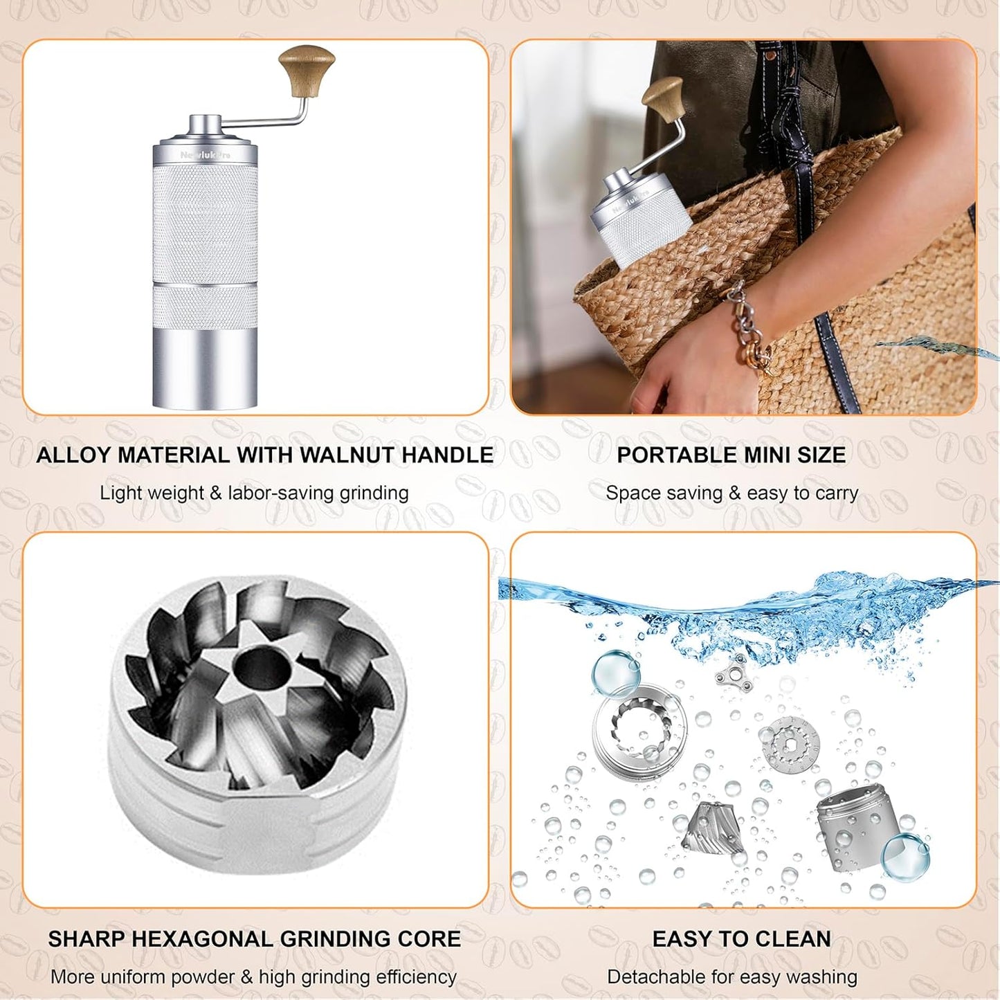 M6 Manual Coffee Grinder,Beautiful Design for Women,Smooth Grinding & Labor Saving,Portable Mini Hand Coffee Grinder for Espresso Pour Over French Press at Home or Camping Travling,Red