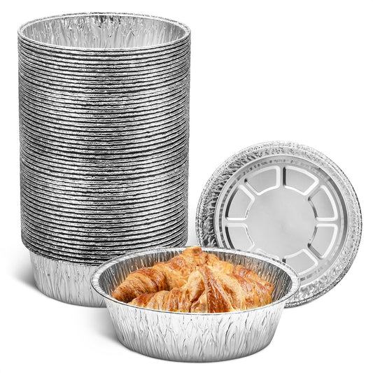 Round Foil Cake Pans – 50 Pack 6-Inch Reusable Aluminum Baking Pans | Stackable, Durable & Grease-Resistant | Great for Tarts, Baking, Cheesecakes, Catering, Meal Prep, Takeout, Freezer & Storage Use