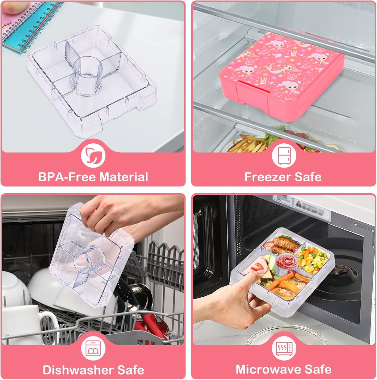 Bento Lunch Box Set With 10oz Soup Thermo, Leak-proof Lunch Containers with 4 Compartment, Kids Hot Thermo Food Jar/Insulation Lunch Bag, Food Containers for School（Mermaid）