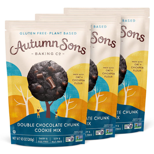 Autumn Sons Baking Co. Gluten Free Double Chocolate Chunk Cookie Mix. Vegan Plant Based Baking Mix. Free From 11 Common Allergens. Dairy Free, Nut Free, Soy Free, Non GMO 9.3 oz (Pack of 3)