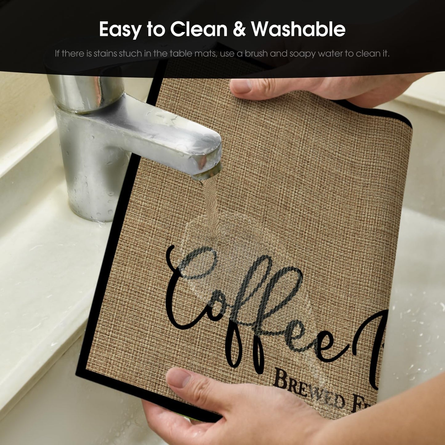 Artoid Mode Coffee Bar Mat Set of 2, Plastic Vinyl Washable Woven Non-Slip Table Mats for Coffee Machine Decor