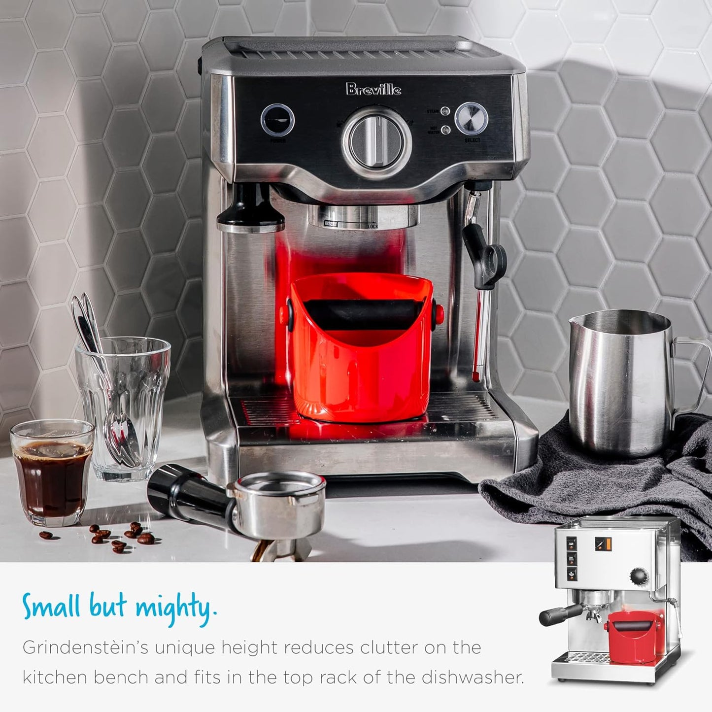 Dreamfarm Grindenstèin Sturdy, Compact, Modern Space-Saving Espresso Coffee Grind Knock Box - Silver