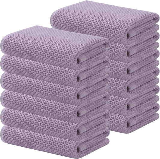 Kitinjoy 100% Cotton Waffle Weave Kitchen Towels, 12-Pack Super Soft and Absorbent Dish Towels for Drying Dishes, Kitchen Hand Towels, 13 in x 28 in, Lavender