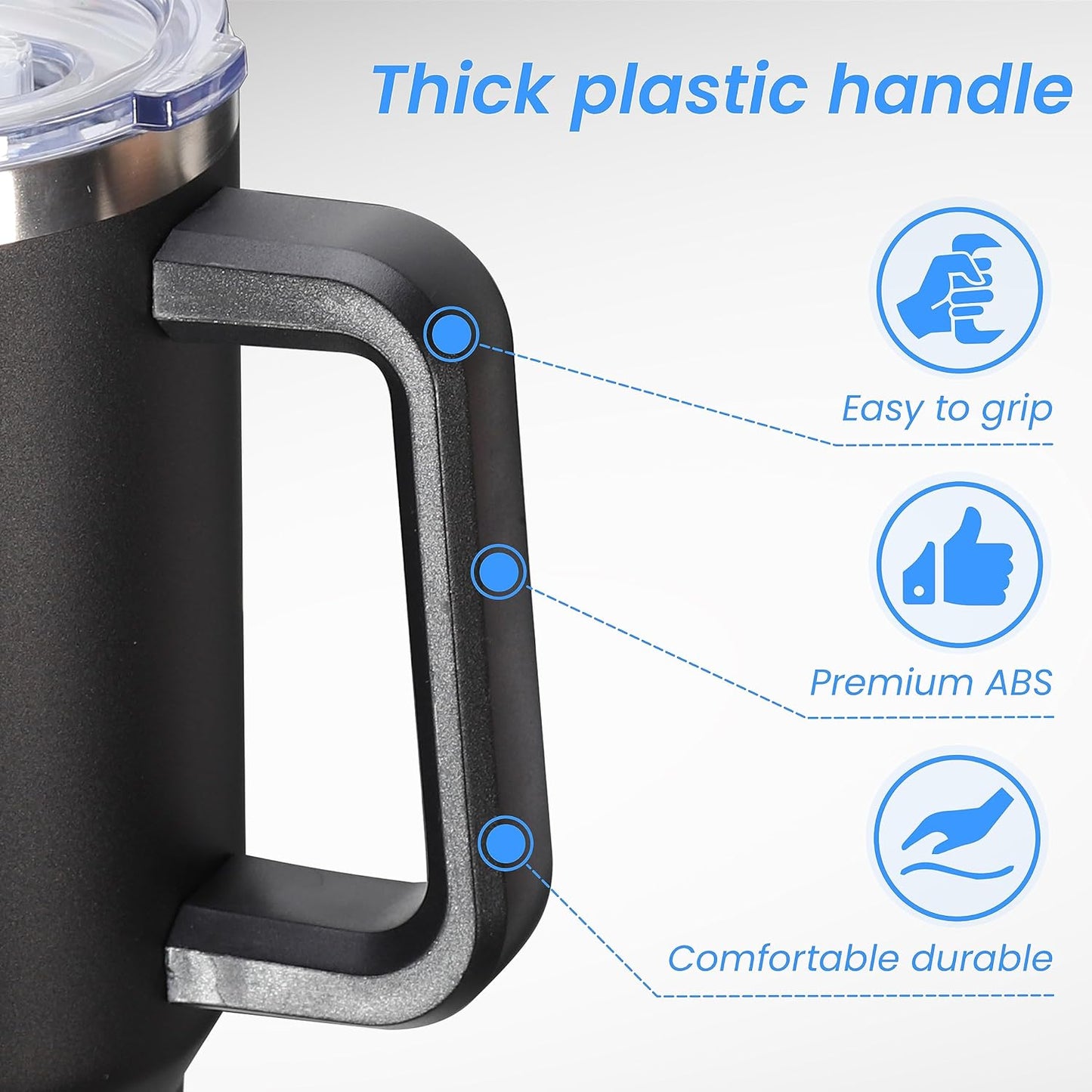 DOMICARE 40 oz Tumbler with Handle and Straw, Stainless Steel Tumbler with Lid and Straw, Reusable Vacuum Insulated Cup, Travel Coffee Mug, Black, 4Pack