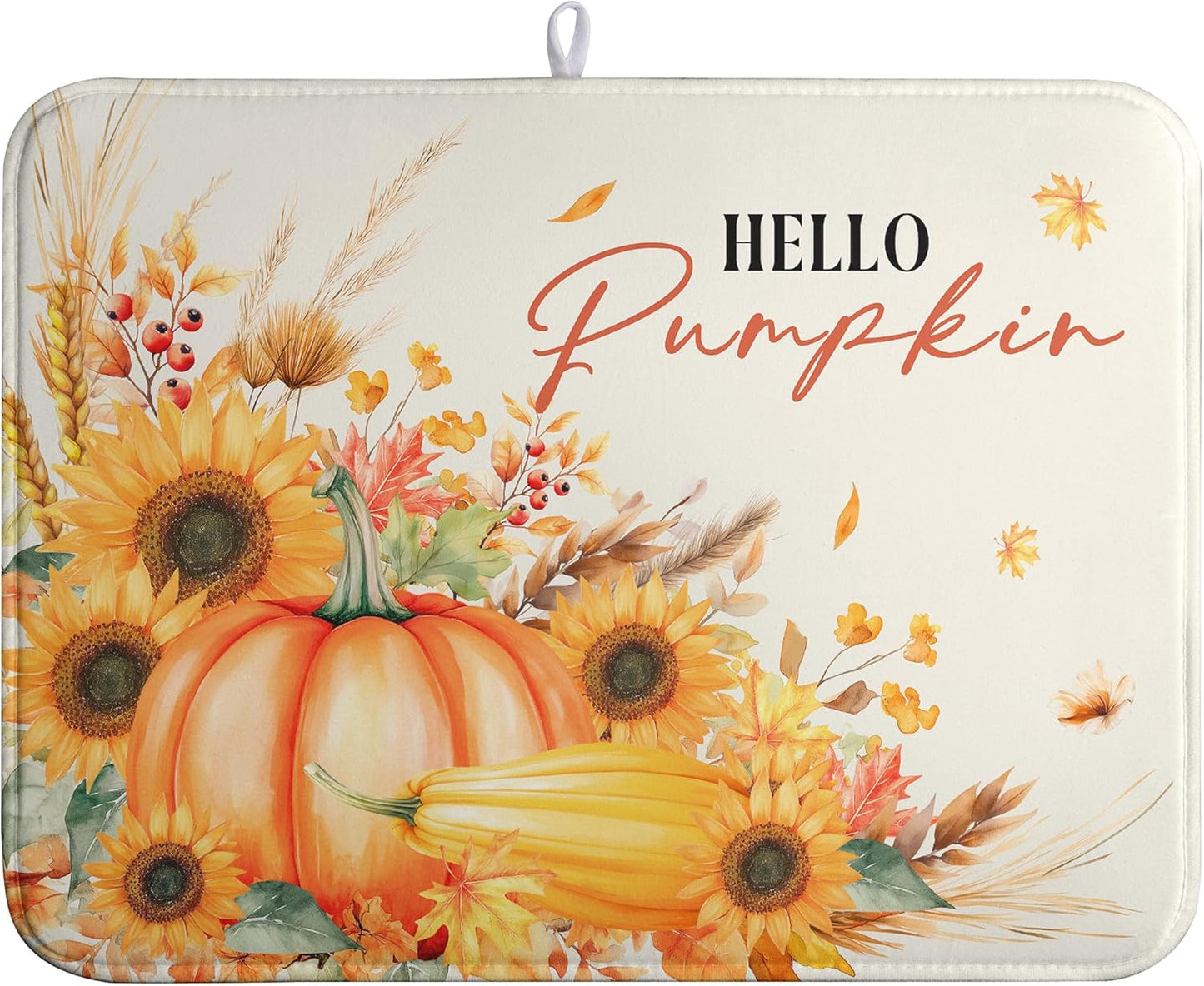 Fall Pumpkin Dish Drying Mat Autumn Maple Leaves Harvest Large Kitchen Mats Dish Drying Pad Absorbent Dish Dryer Mat for Kitchen Countertops Microfiber Drainer Pad Dish Drying Mats (18x24 in)