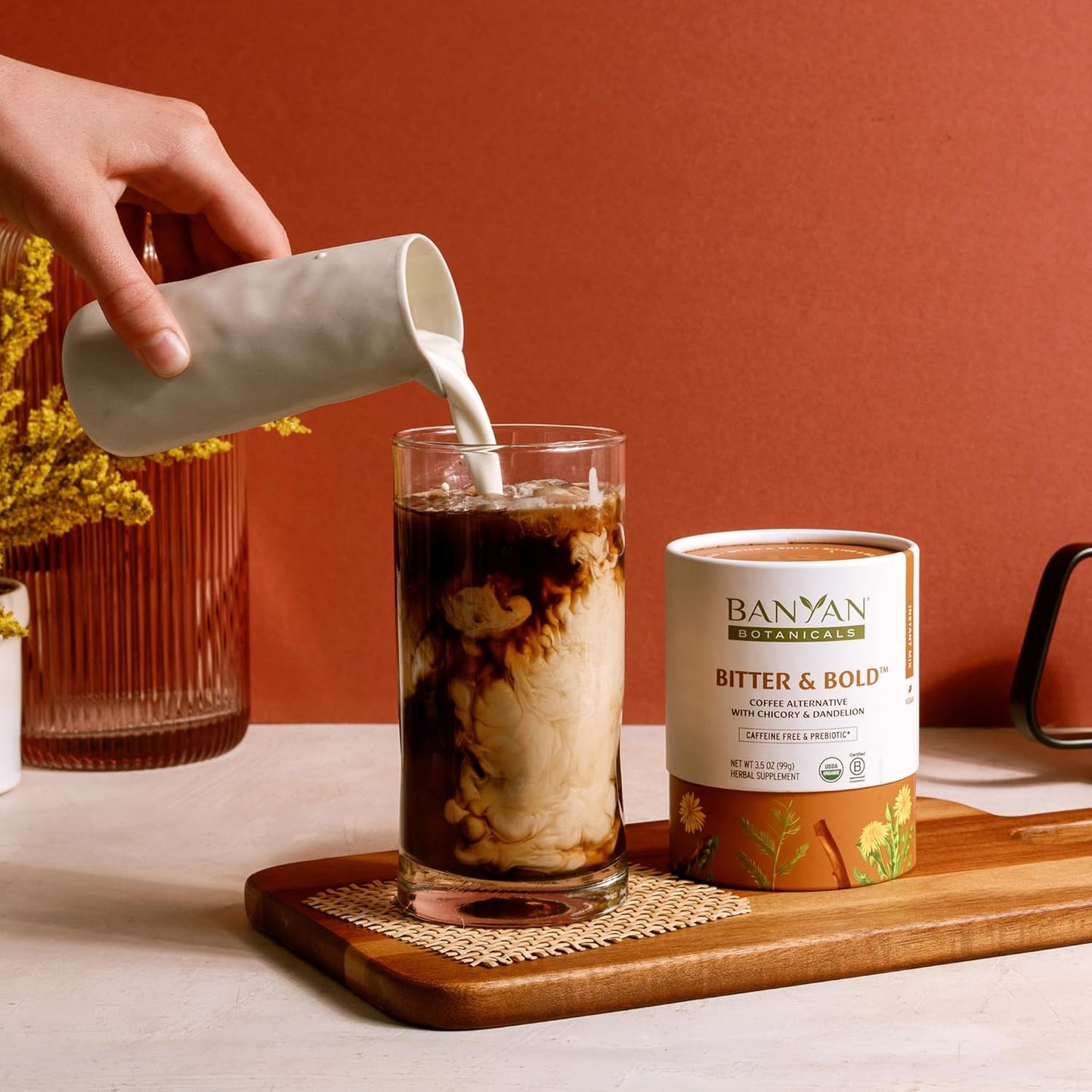 Banyan Botanicals Bitter & Bold – Organic Caffeine-Free Herbal Coffee Alternative – Milk Thistle, Chicory, and Dandelion Coffee Alternative – 3.5 oz, 16 servings – Fair for Life, Non-GMO, Vegan