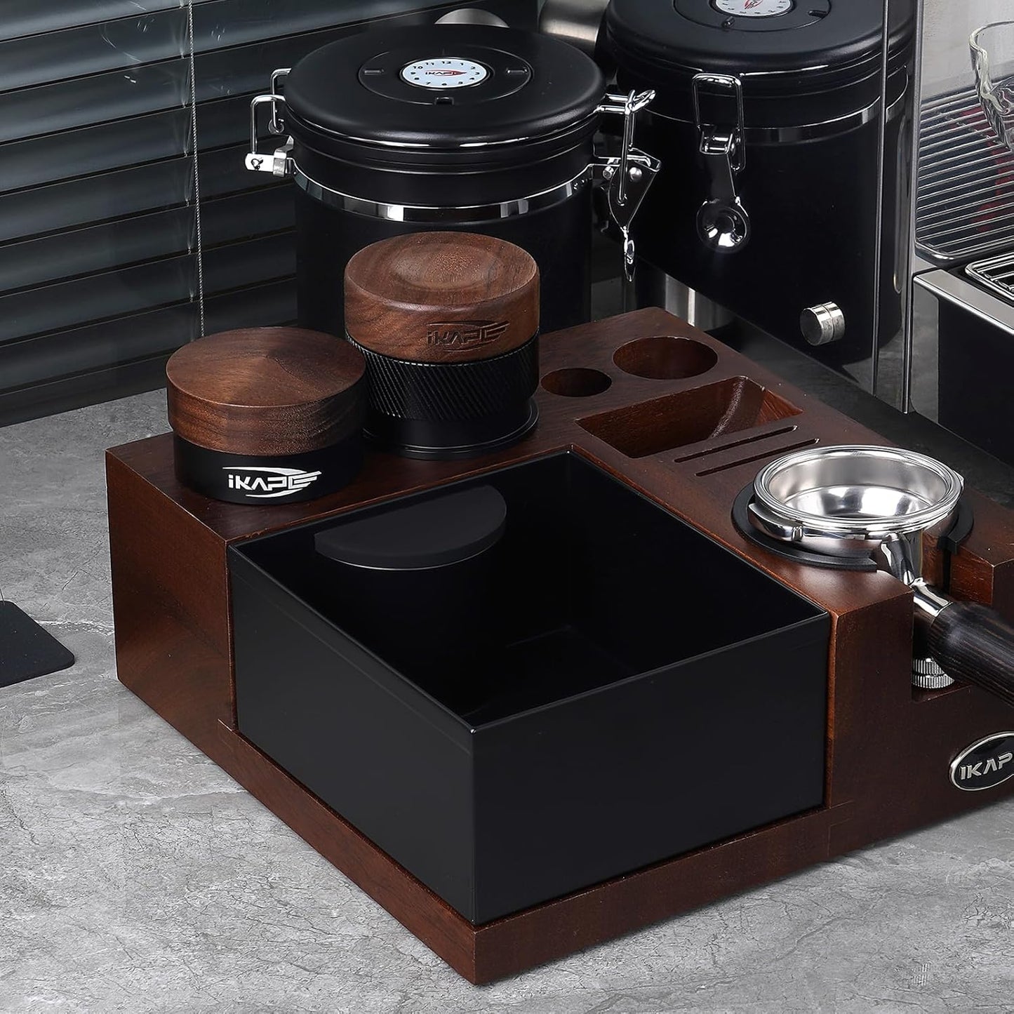 IKAPE 51MM Espresso Tamper, New Wooden Handle Design，Premium Barista Coffee Calibrated Tamper with Spring Loaded, 100% Stainless Steel Tamper Compatible with All 51MM Bottomless Portafilter