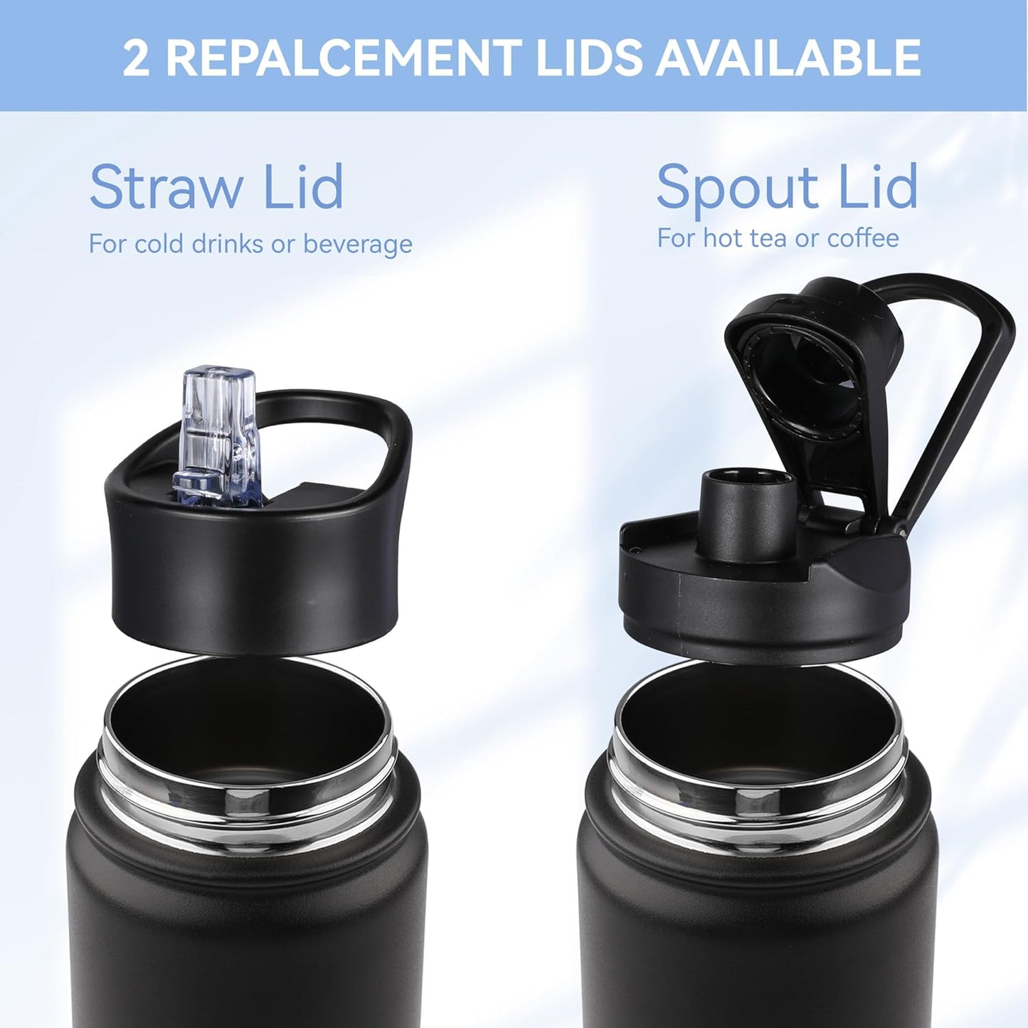 HASLE OUTFITTERS Insulated Water Bottle 22 oz Double Wall Stainless Steel Water Bottle Wide Mouth with Straw Lid & Spout Lid Keeps Cold or Hot(Black Gray Gradient,1)