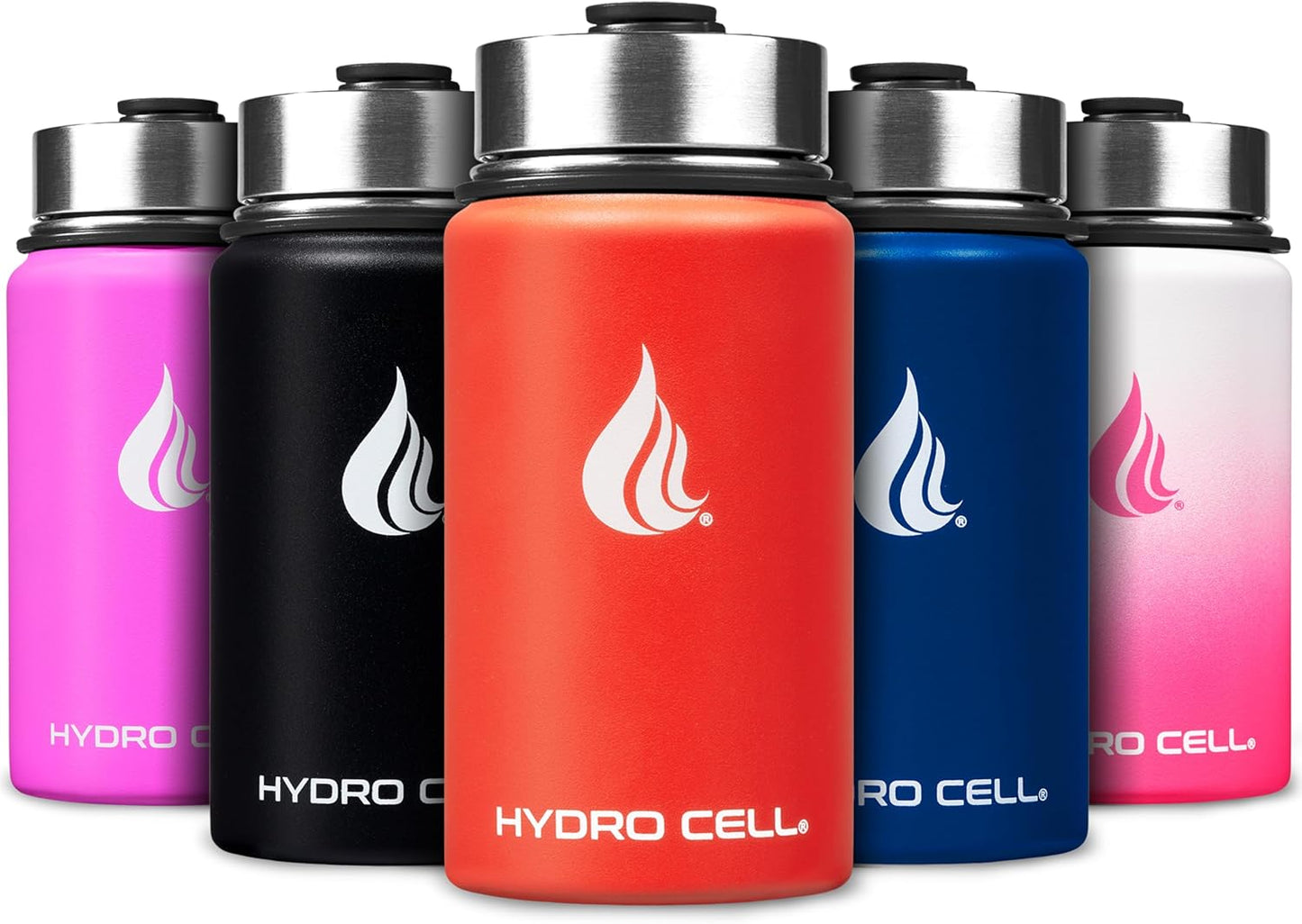 HYDRO CELL Stainless Steel Insulated Water Bottle with Straw - For Cold & Hot Drinks - Metal Vacuum Flask with Screw Cap and Modern Leakproof Sport Thermos for Adults (Mandarin 14oz)