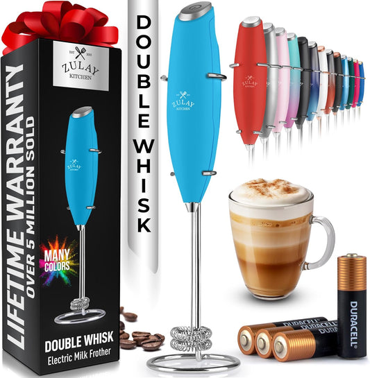 Zulay Kitchen Whisk Milk Frother with 4 Duracell Batteries - Powerful Handheld Foam Maker for Coffee, Lattes, Matcha, Hot Chocolate & Cappuccinos - Whip Creamy Froth in Seconds