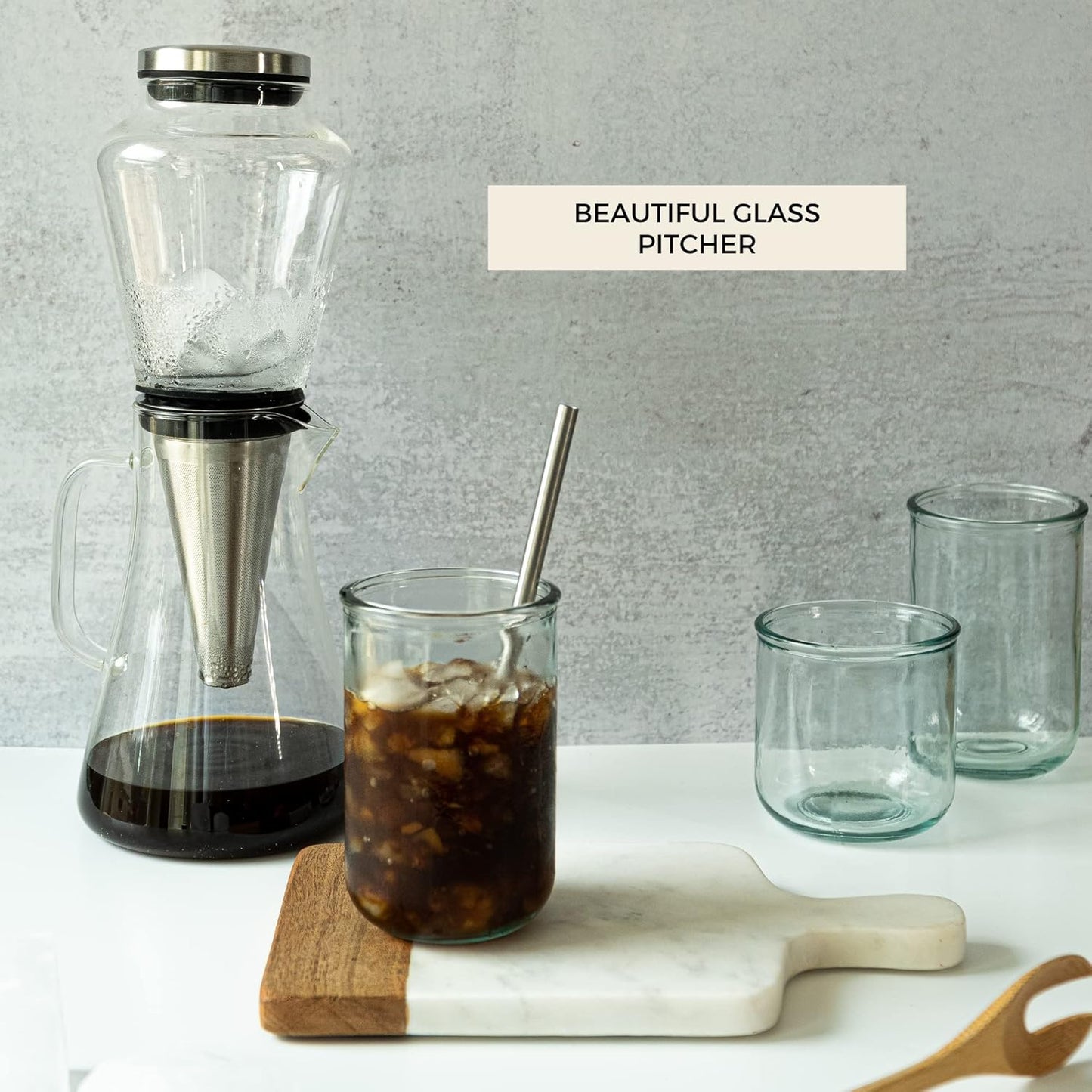 Ice Dripper Cold Brew Coffee Maker - Fire Toughened Borosilicate Glass Pitcher - 304 Stainless Steel Filter - 500ml - Cafe Crush Club