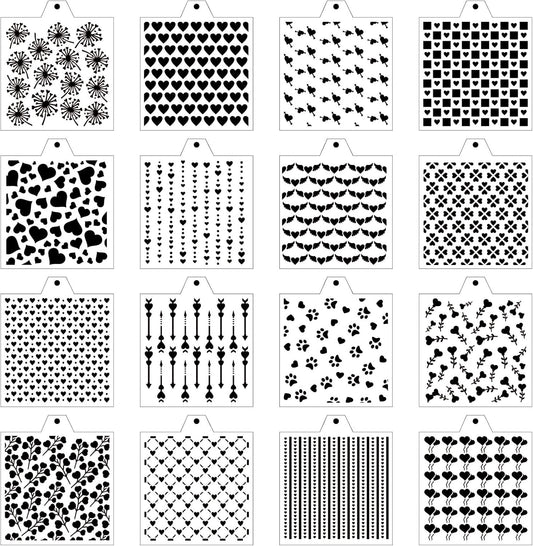 16 Pcs 5.5x5.5in Cookie Stencil Baking Stencils for Royal Icing Cookies, Airbrush Cookies; Sugar Cookie Stencils,Craft Painting Stencil, Stencil Genie Stencils (Heart), White