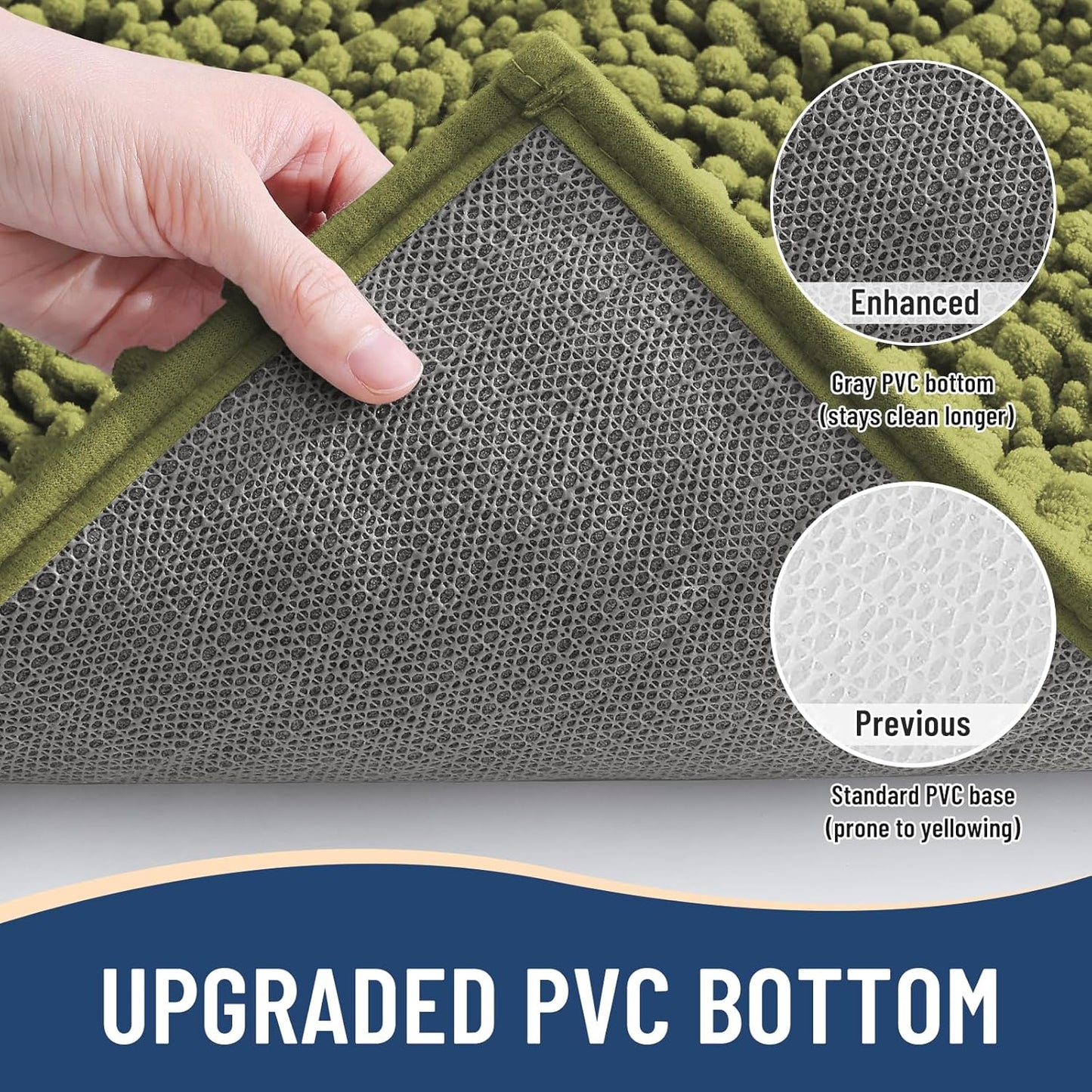 Arotive Luxury Chenille Bathroom Rug Mat, Extra Soft Thick Absorbent Shaggy Bath Rugs, Non-Slip Machine Wash Dry, Plush Bath Mats for Bathroom, Shower and Tub, 47x24, Willow Green