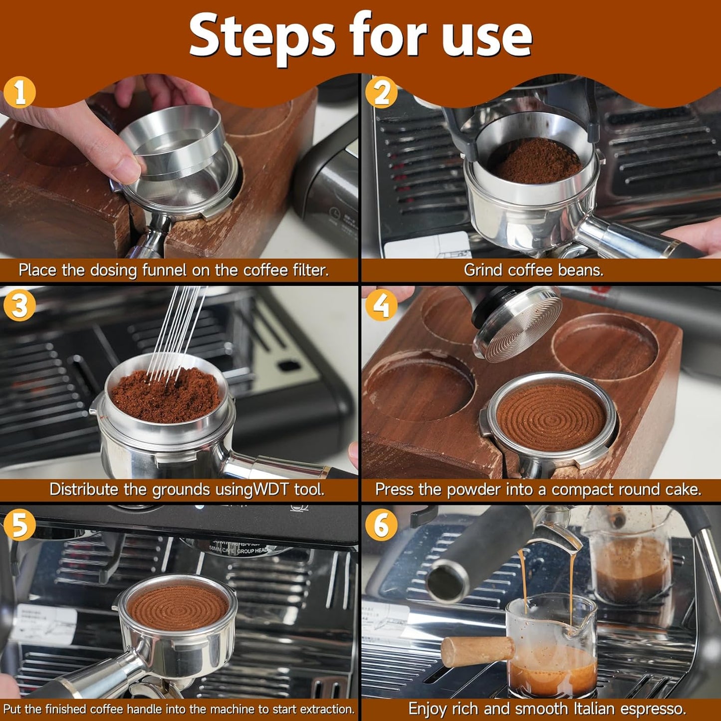 51mm Espresso Accessories Kit, Spring Loaded Calibrated Tamper, WDT Tool, Dosing Funnel, Fits Espresso Coffee Machines and 51 mm Portafilters, Barista Tools