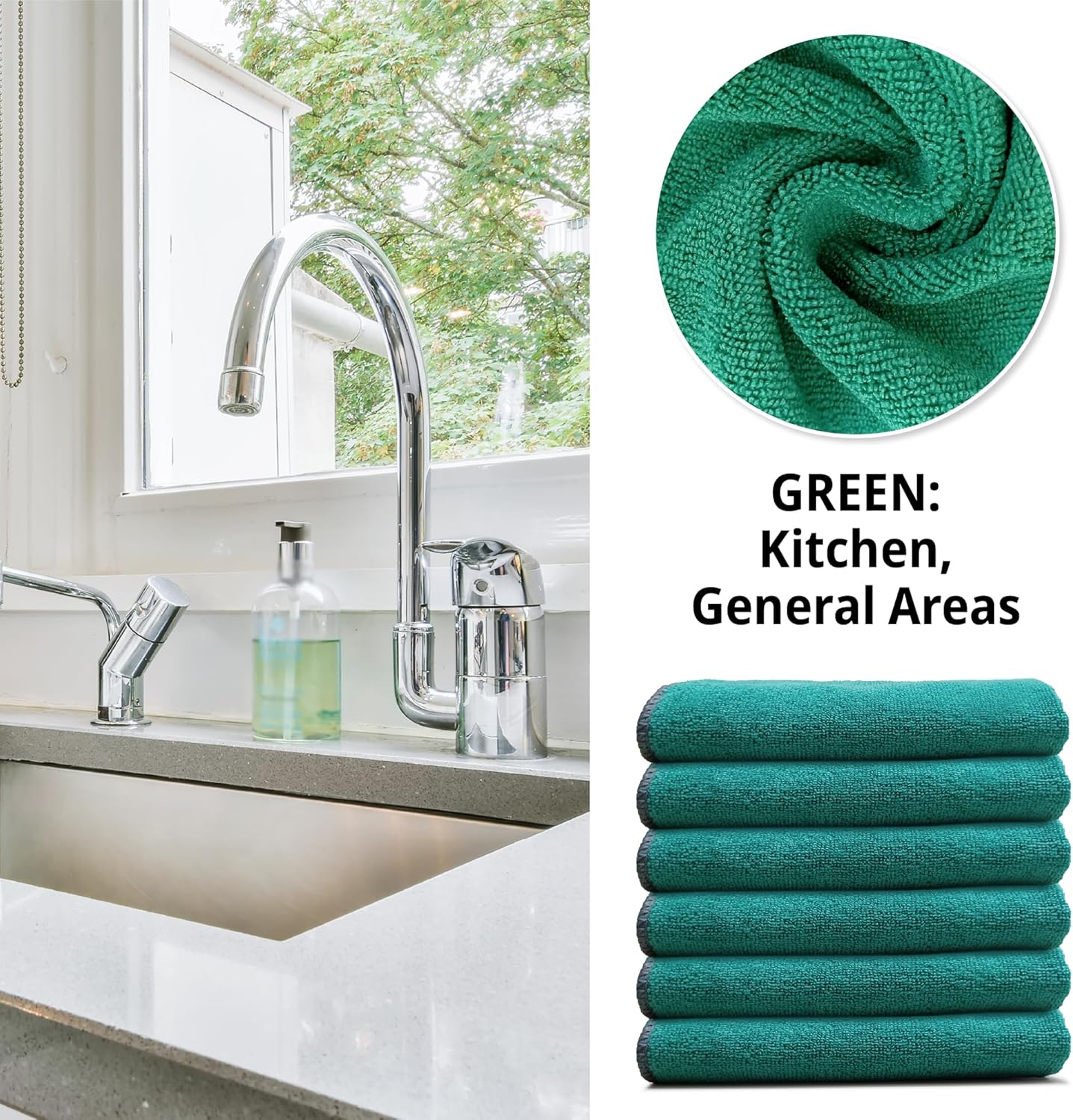 EvaClean Premium Microfiber Cleaning Cloth 16"x16" - Reusable, Washable, Non-Scratch, Microfiber Towels for Cleaning, Dusting, Polishing, High Absorbency & Durability, Green, 12-Pack