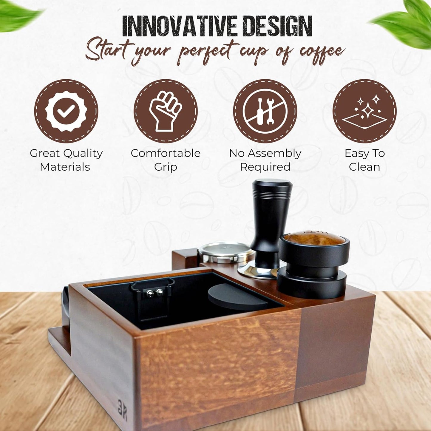 53mm Espresso Distributor, Distribution Tool Aluminum Alloy, Stainless Steel and Walnut Wood Cap, Adjustable Height Leveler for 54mm Portafilters, Espresso Coffee Accessories