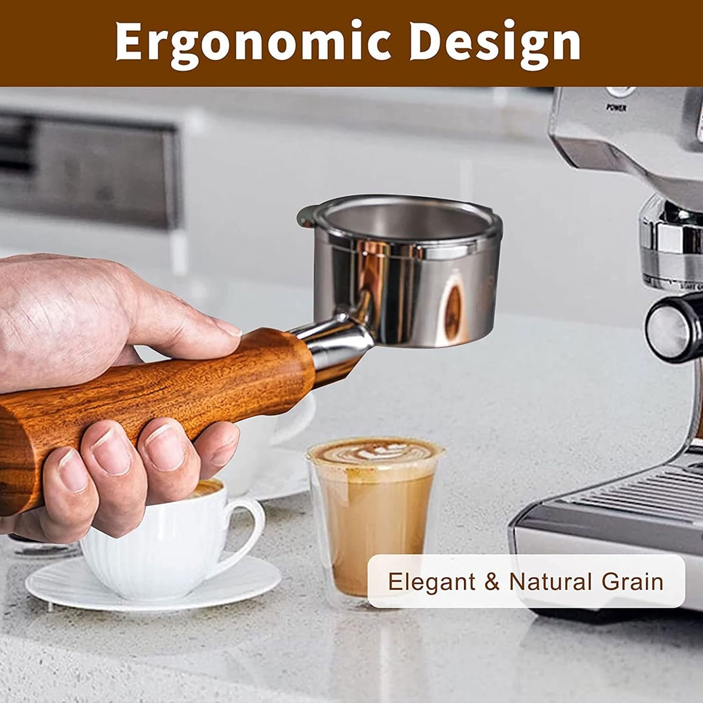 54mm Coffee Bottomless Portafilter, Compatible with Breville Barista Bes 870/878/880 Replacement Parts Bottomless Portafilter（brown）.