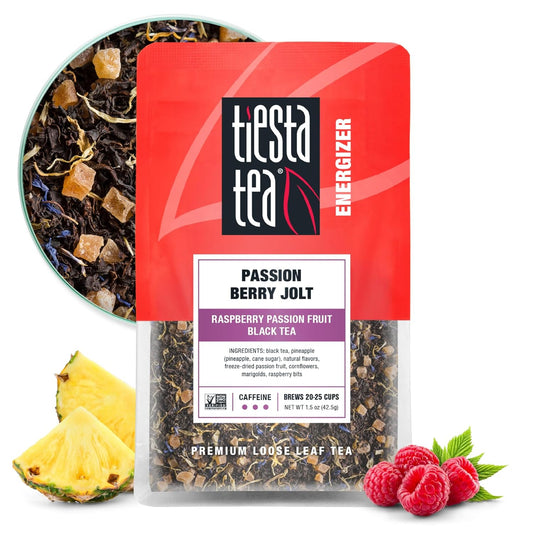 Tiesta Tea - Passion Berry Jolt, Loose Leaf, Raspberry Passion Fruit Black Tea, Premium Caffeinated Black Blend, Make Hot or Iced & Brews Up to 25 Cups, 1.5 Ounce Resealable Pouch