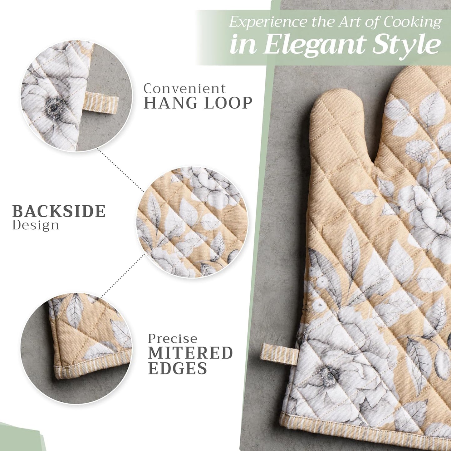 Maison d' Hermine Oven Gloves 100% Cotton Oven Mitt 7" x 13" with Loop Heat Resistant, BBQ, Cooking Gloves, Baking, Grilling, Kitchen, Handling Hot Pans (Pack of 1, Pretty Autumn)