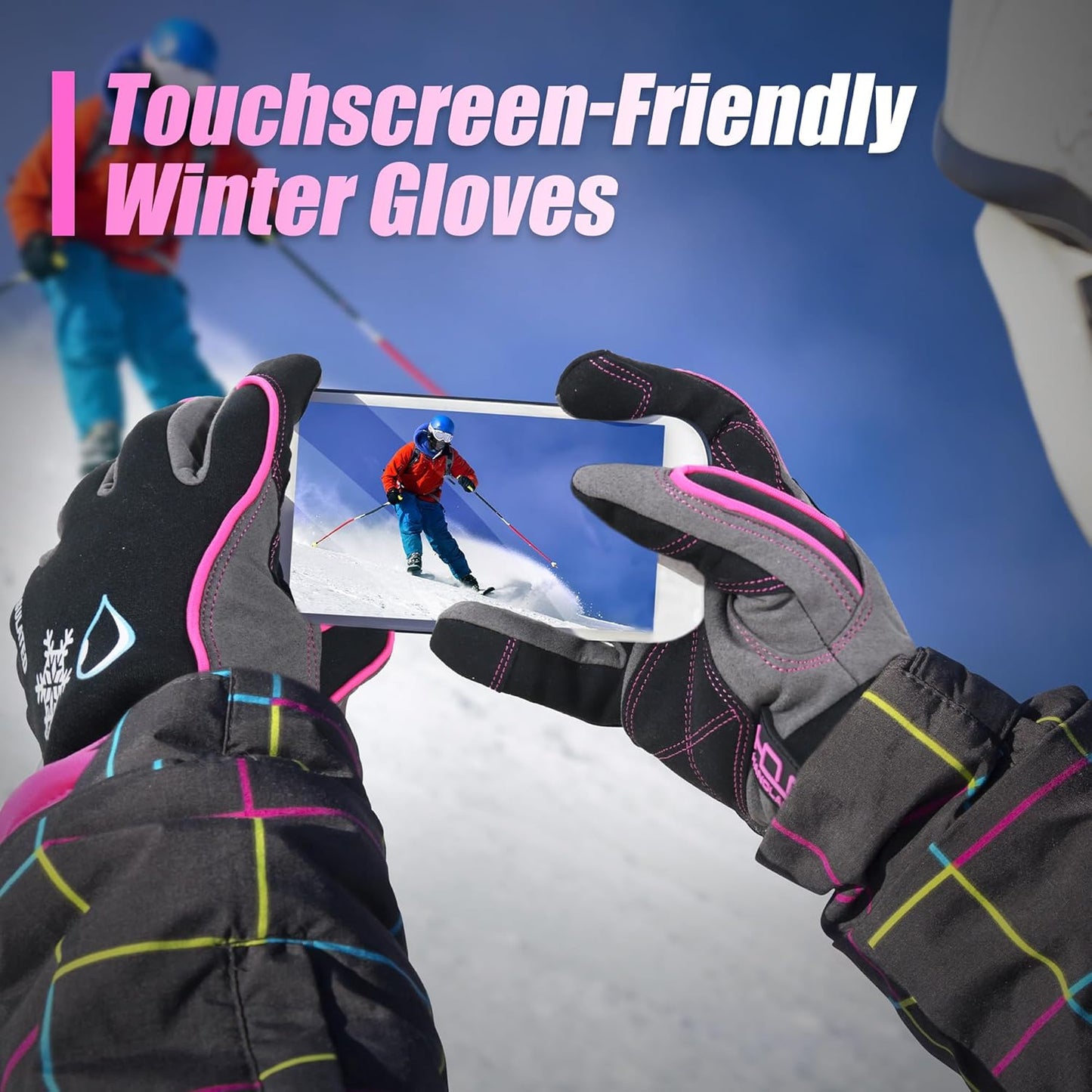 HANDLANDY Waterproof Insulated Work Gloves, 3M Thinsulate Thermal Winter Gloves for Men Women Touch Screen, Warm Ski Snowboard Cold Weather Gloves (Medium, Pink)