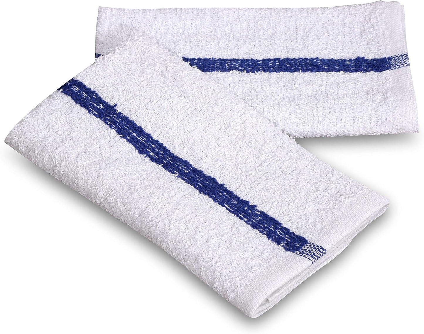 GOLD TEXTILES 12 PC New Cotton Blend White Restaurant Bar Mops Kitchen Towels 28oz (1 Dozen) (12, Blue Stripe)