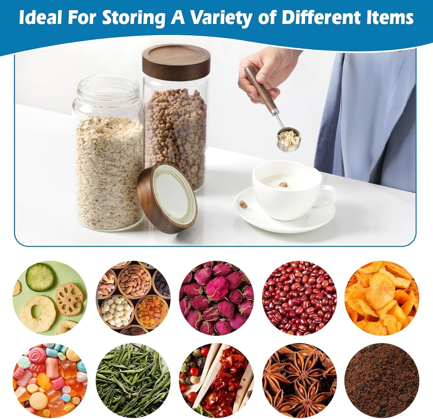 Glass Jar with Screw Top Lid 37oz Borosilicate Glass Spice Jars Seasoning Containers Kitchen Glass Food Storage Canisters for Pantry Liquid Tea Bath Salts Fermenting