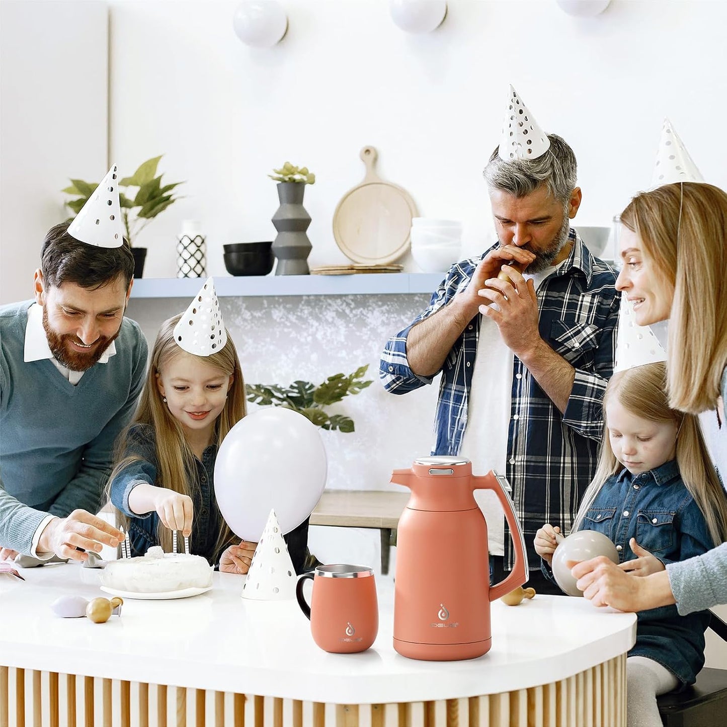 IDEUS Thermal Coffee Carafe 68oz (2,000ml), Stainless Steel Double Wall Insulated Vacuum Flask, Water Jug Coffee Server and Beverage Dispenser, Heat and Cold Retention (Coral, 68oz (2,000ml))