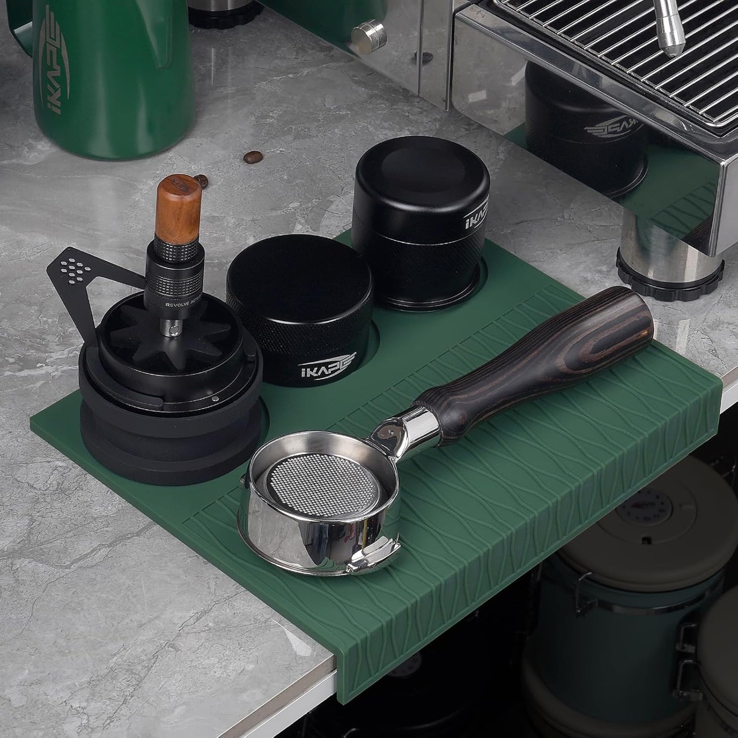 IKAPE Espresso Tamping Mat, Food Grade Silicone Coffee Tamper Mat, Portafilter Tamp Mat Espresso Accessory For Baristas, Waterproof Heat Resistant Tamping Pad Mat for Counter(Green)