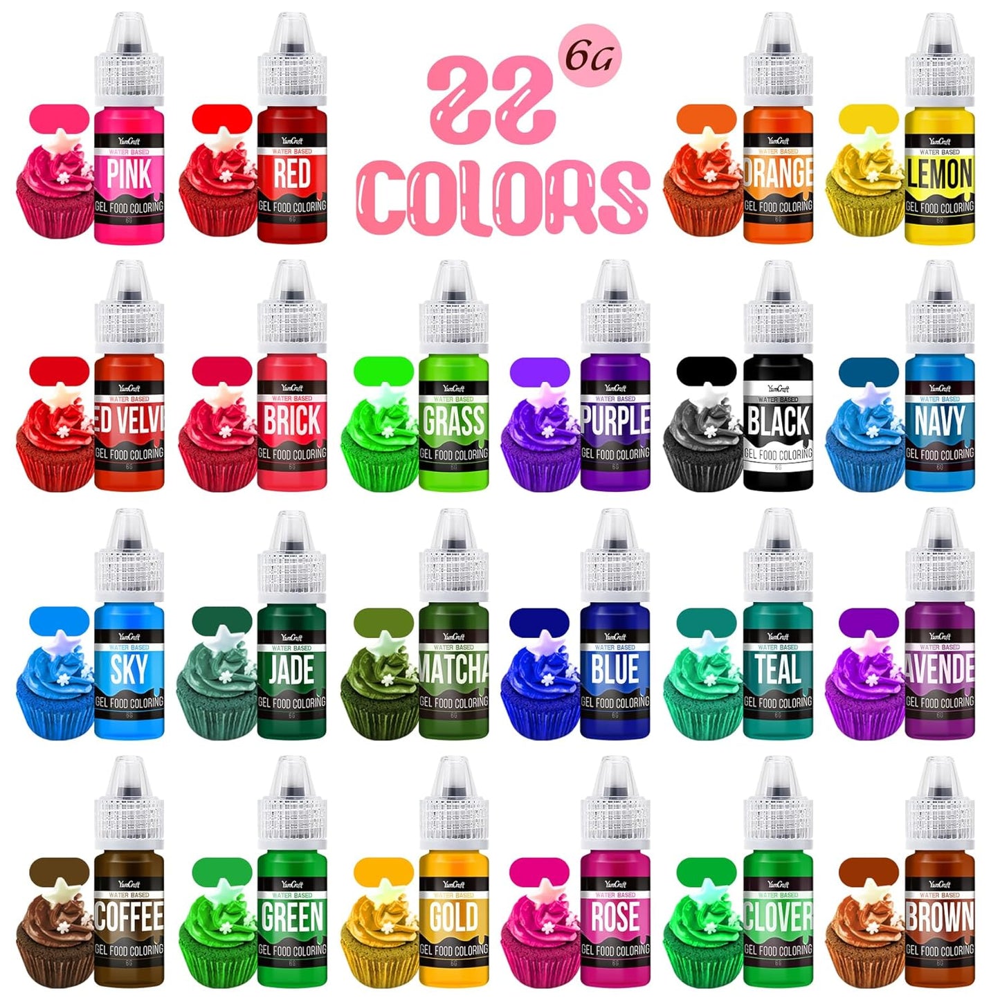 Food Coloring Gel Set - 22Vibrant Color Gel Food Coloring for Cake Decorating, Baking, Easter Egg, Icing - Tasteless Food Color Dye for Fondant, Cooking, Slime, Airbrush - 0.2 Fl. oz (6 ml)/Bottles