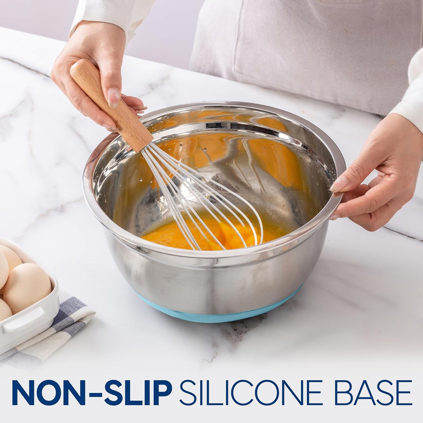 COOK WITH COLOR Stainless Steel Mixing Bowls Set with Lids - Nesting Bowls with Non-Slip Bottom, Blue, 12 Pieces