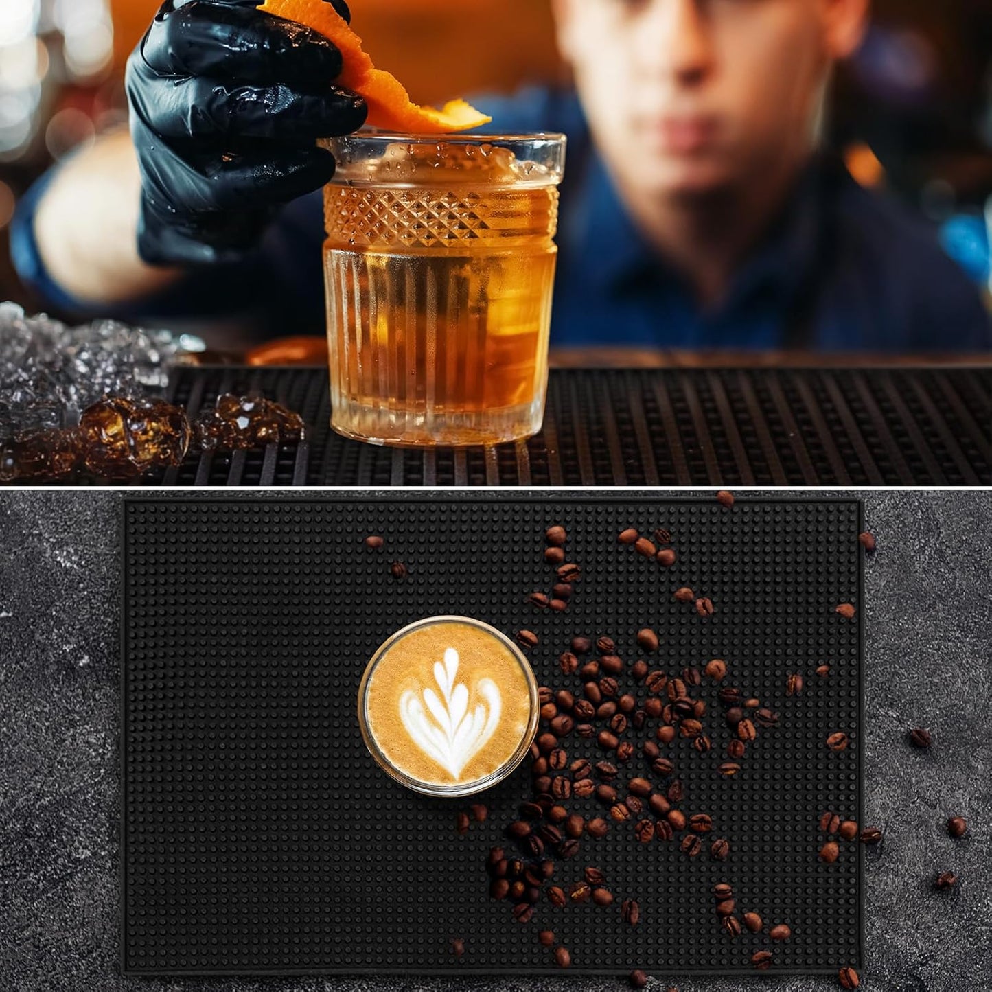 Tioncy 1 Pcs Bar Mat for Countertop 28 x 16 Inch Non Slip Cocktail Rubber Coffee Bar Service Mat for Bartending Hot Dishes Restaurants Barbershop Clippers Hot Pads, Black
