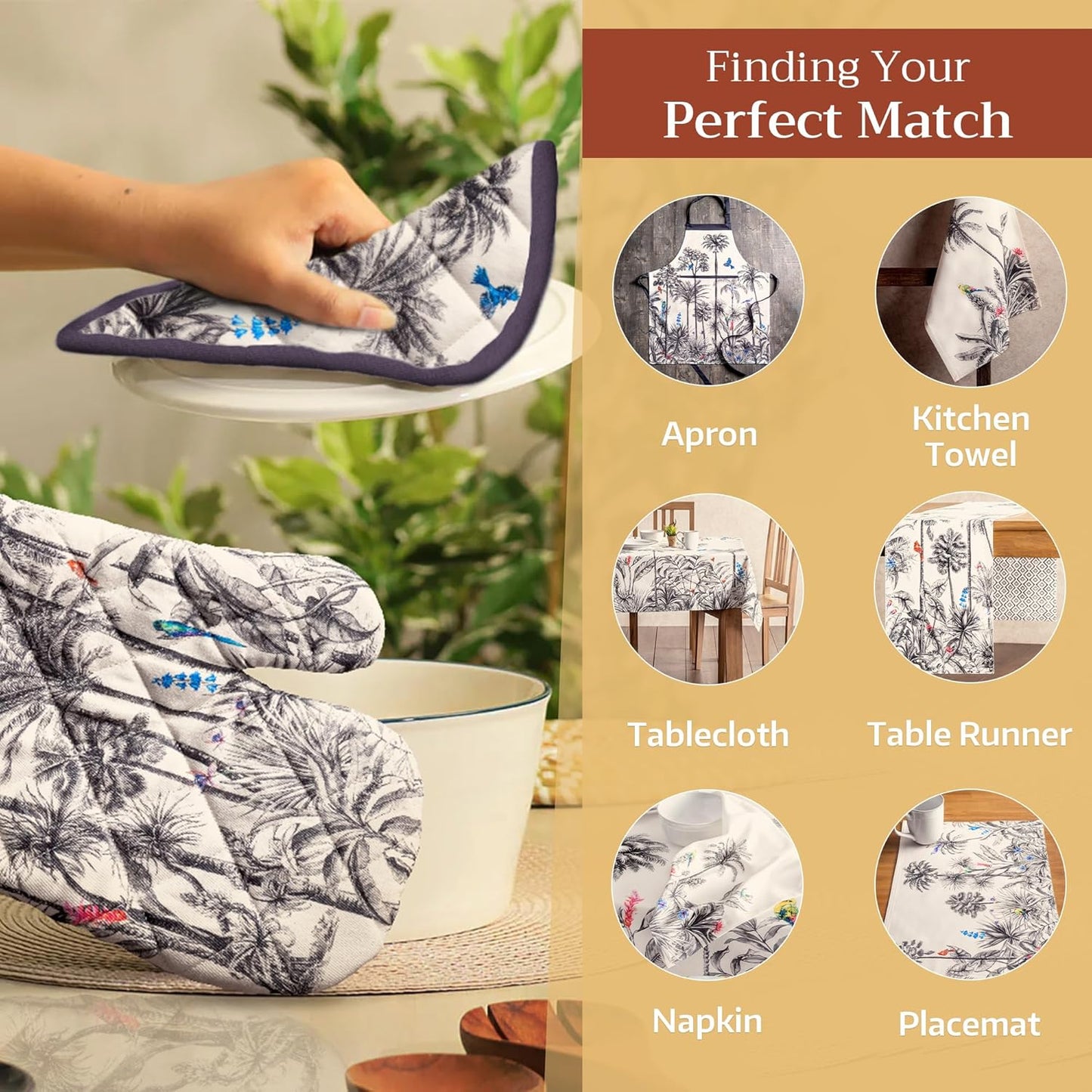 Maison d' Hermine Oven Gloves 100% Cotton Oven Mitt 7" x 13" with Loop Heat Resistant, BBQ, Cooking Gloves, Baking, Grilling, Kitchen, Handling Hot Pans (Pack of 1, Amazonia)