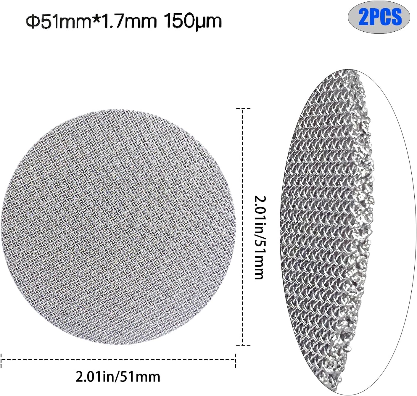2 Pack 51mm Espresso Puck Screen, Reusable Coffee Filter Screen for Portafilter Filter Basket, 1.7mm Thickness 150μm 316 Stainless Steel, Compatible with Espresso Machine