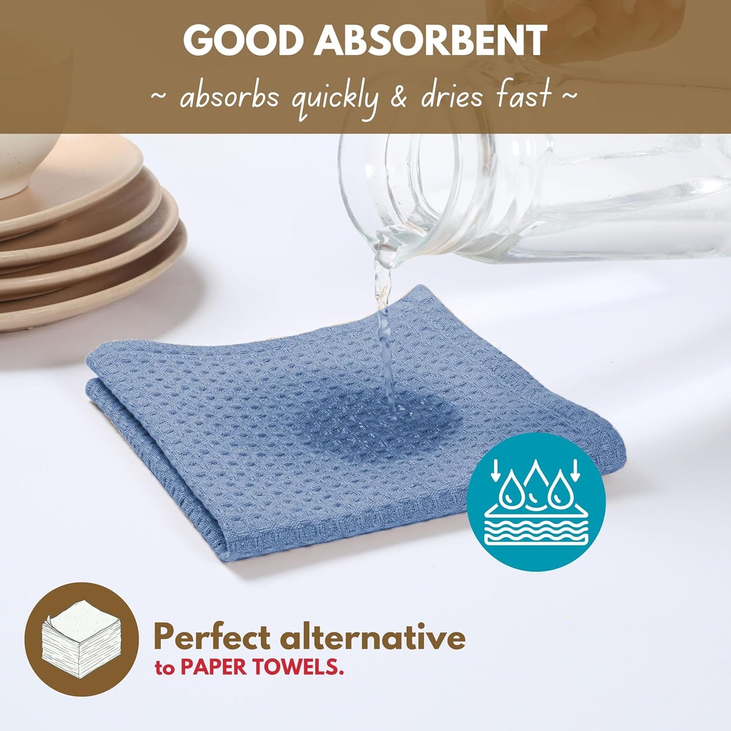Native Fab 8 Piece Cotton Dish Towel & Dishcloths Set - Ultra Absorbent, Quick Drying, Durable Cloths for Cleaning, Cooking, Baking - Ideal for Home, Kitchen, Hotels & Heavy Duty Use - Sky Blue