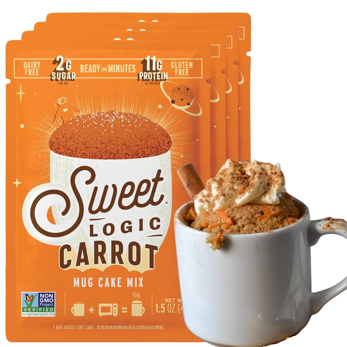 Sweet Logic Keto Dessert Mug Cake Mixes - Carrot Cake - Low Sugar - Gluten-Free - Low Carb - Diabetic-Friendly Sweets - Natural Ingredients - High Protein - Delicious Keto Treats (4 Pack)