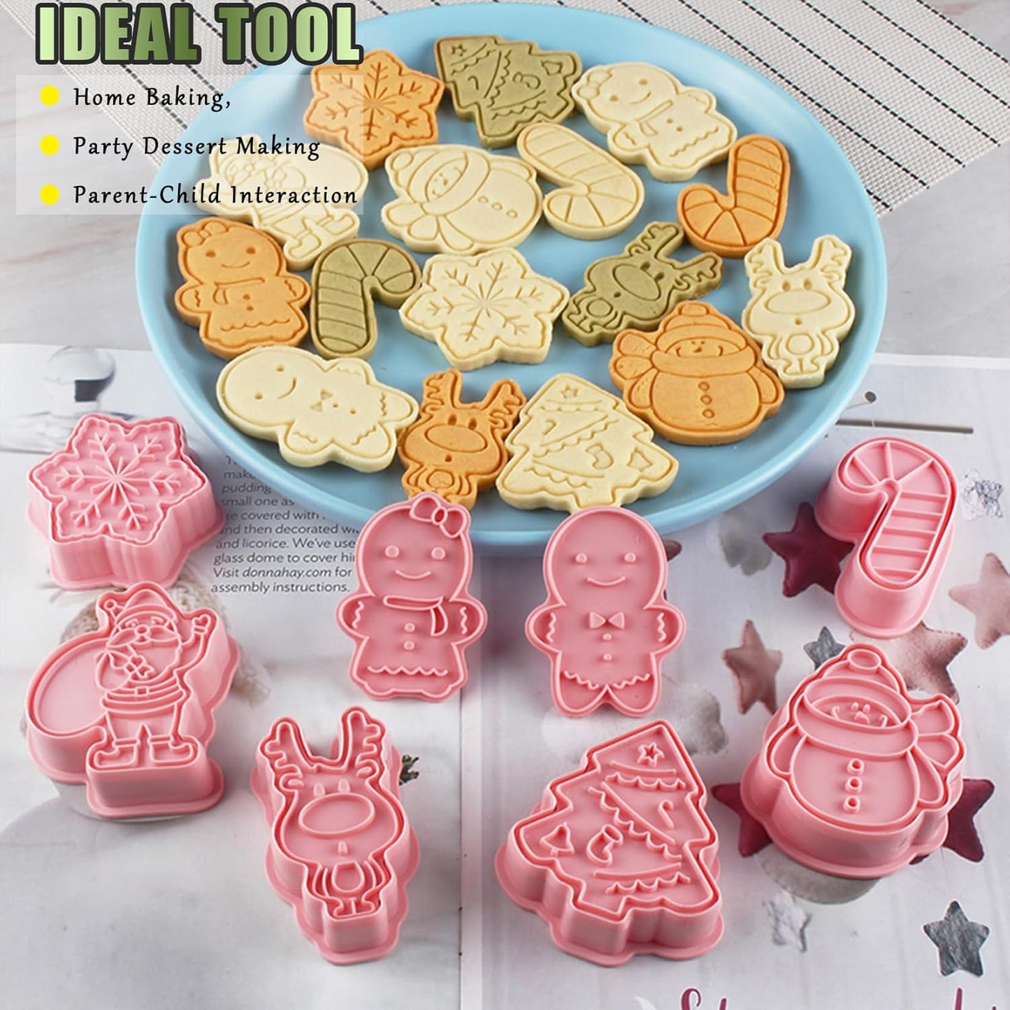 8 Pcs Christmas Cookie Cutters Set Baking Molds 3D Christmas Press type Cookie Cutter for Baking, Fondant, Cheese, and Pastries