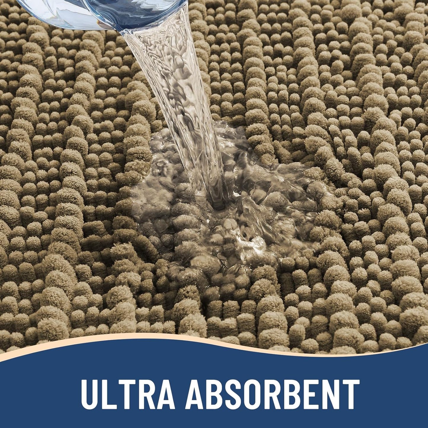 Arotive Luxury Chenille Bathroom Rug Mat, Extra Soft Thick Absorbent Shaggy Bath Rugs, Non-Slip Machine Wash Dry, Plush Bath Mats for Bathroom, Shower and Tub, 34x21, Camel