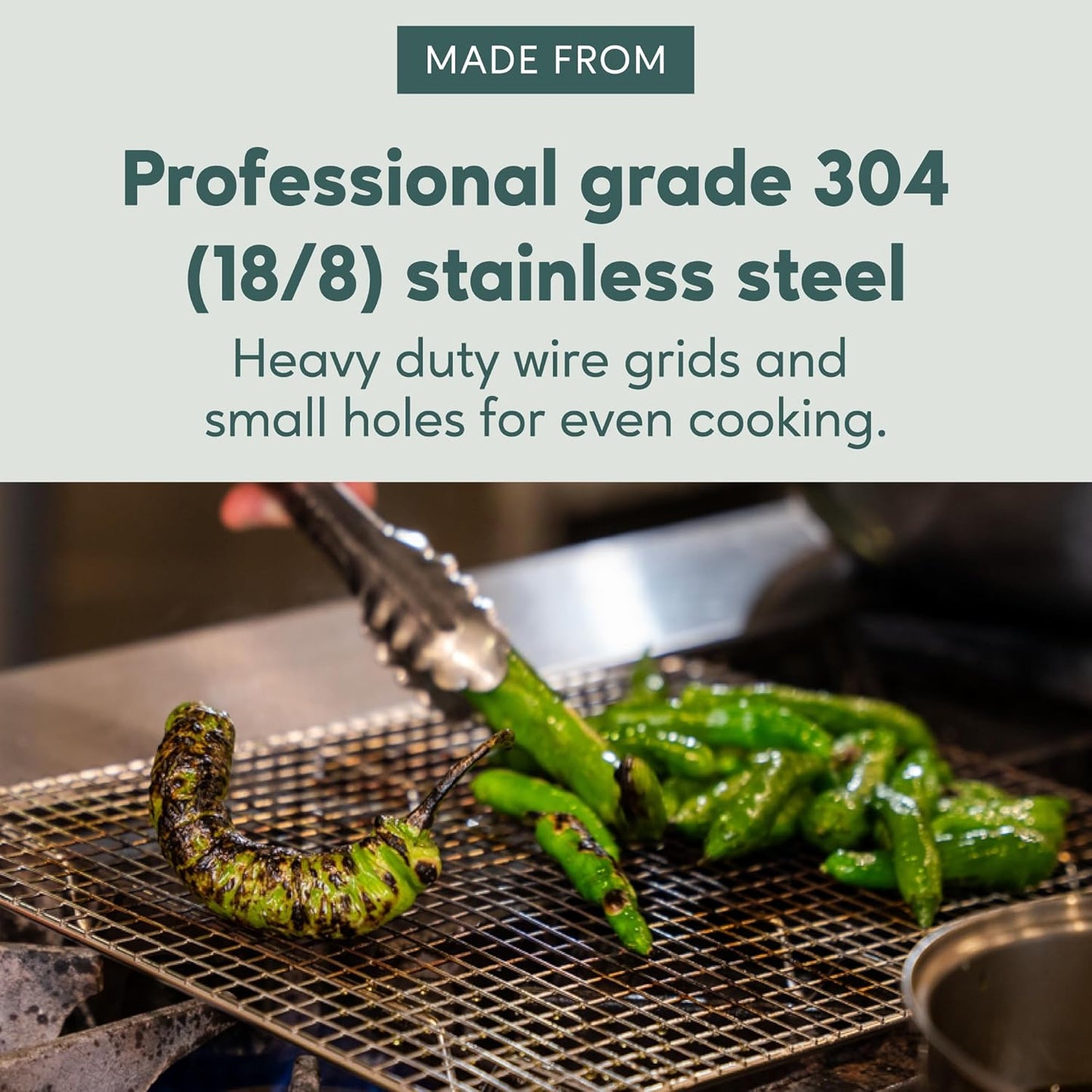 Ultra Cuisine Oven-Safe, Dishwasher-Safe 100% Stainless Steel Cooling & Baking Rack Set - Jelly Roll Sheet Pan Size - Heavy Duty - 10 x 14.7" - Set of 2 - Wire Cooling Racks for Baking & Cooking