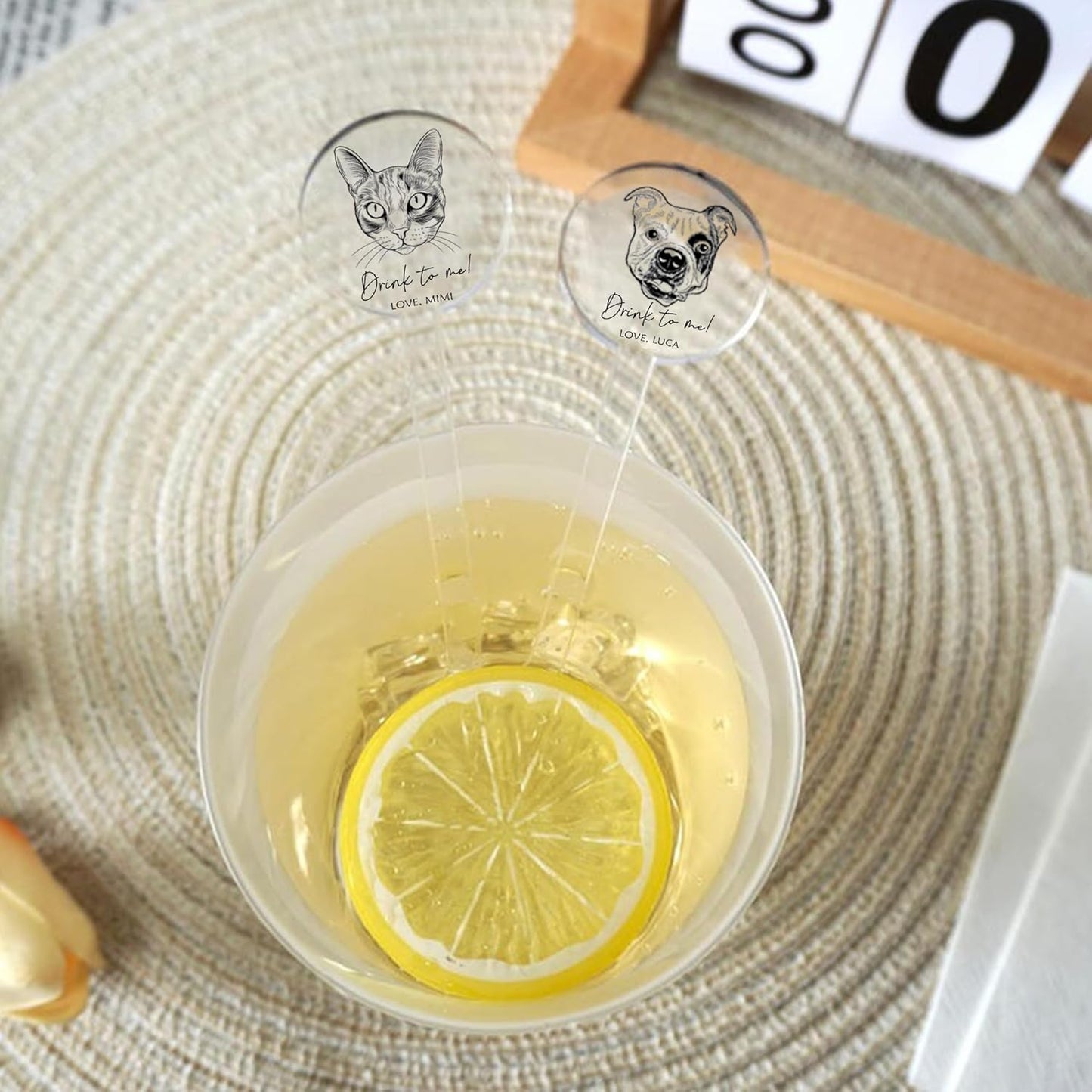 Custom Wedding Dog Stir Sticks, Personalized Pet Acrylic Cocktail Stirrers, Unique Wedding Drink Sticks, Reusable Acrylic Stirrers, Wedding Favors and Decorations Style 1