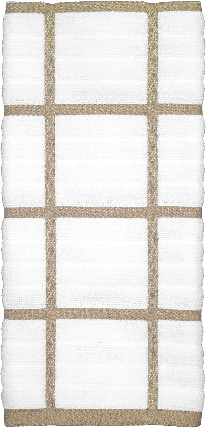 All-Clad Checked Kitchen Towel: Highly Absorbent, Super Soft Long Lasting - 100% Cotton, 17"x30" Tea Towel for Cleaning & Drying Dishes, Pans, Glassware, or Countertops, (1-Pack), Cappuccino