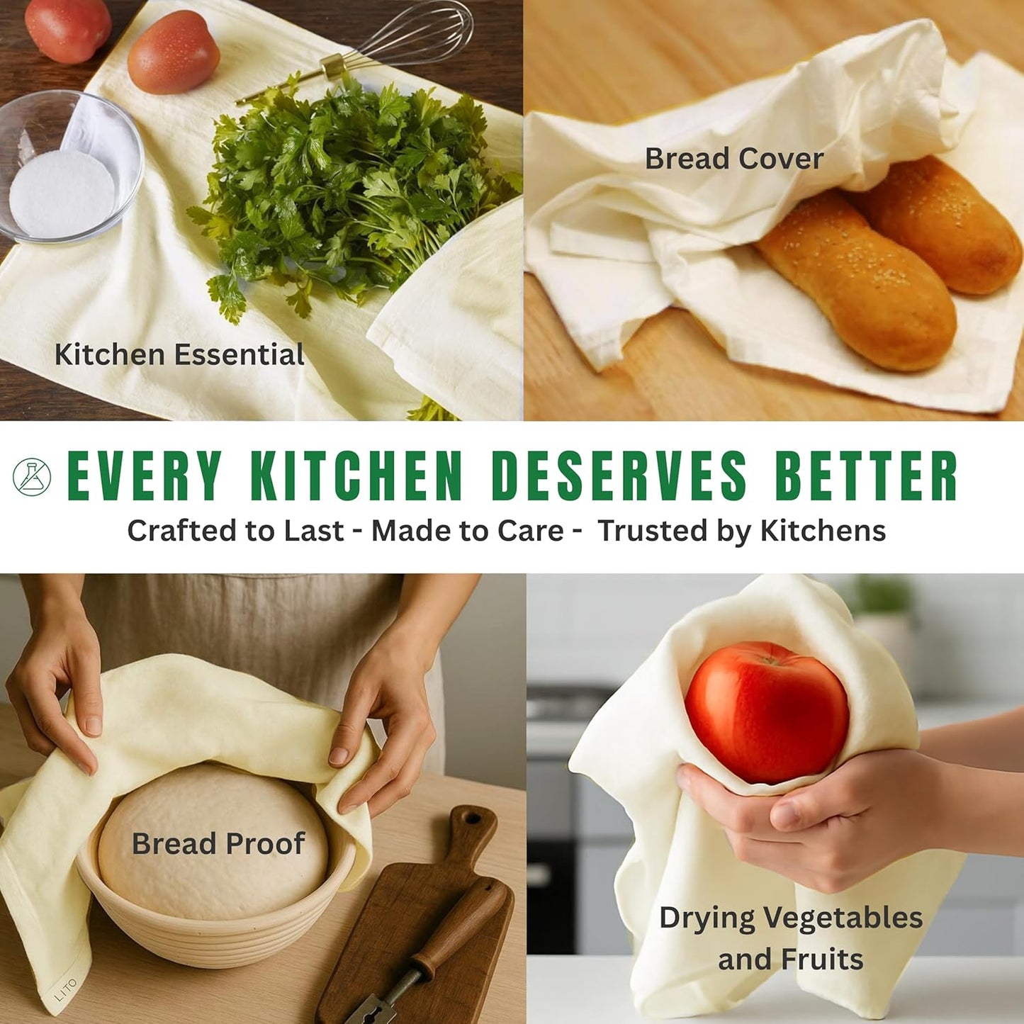 Flour Sack Towels | Tea Towel for Crafts| Kitchen Dish Cotton Blank Towel for Embroidery| Baking Bread Proofing Linen Cover| Thick Absorbent Quick Dry| 3 Pack 28"x28" Natural