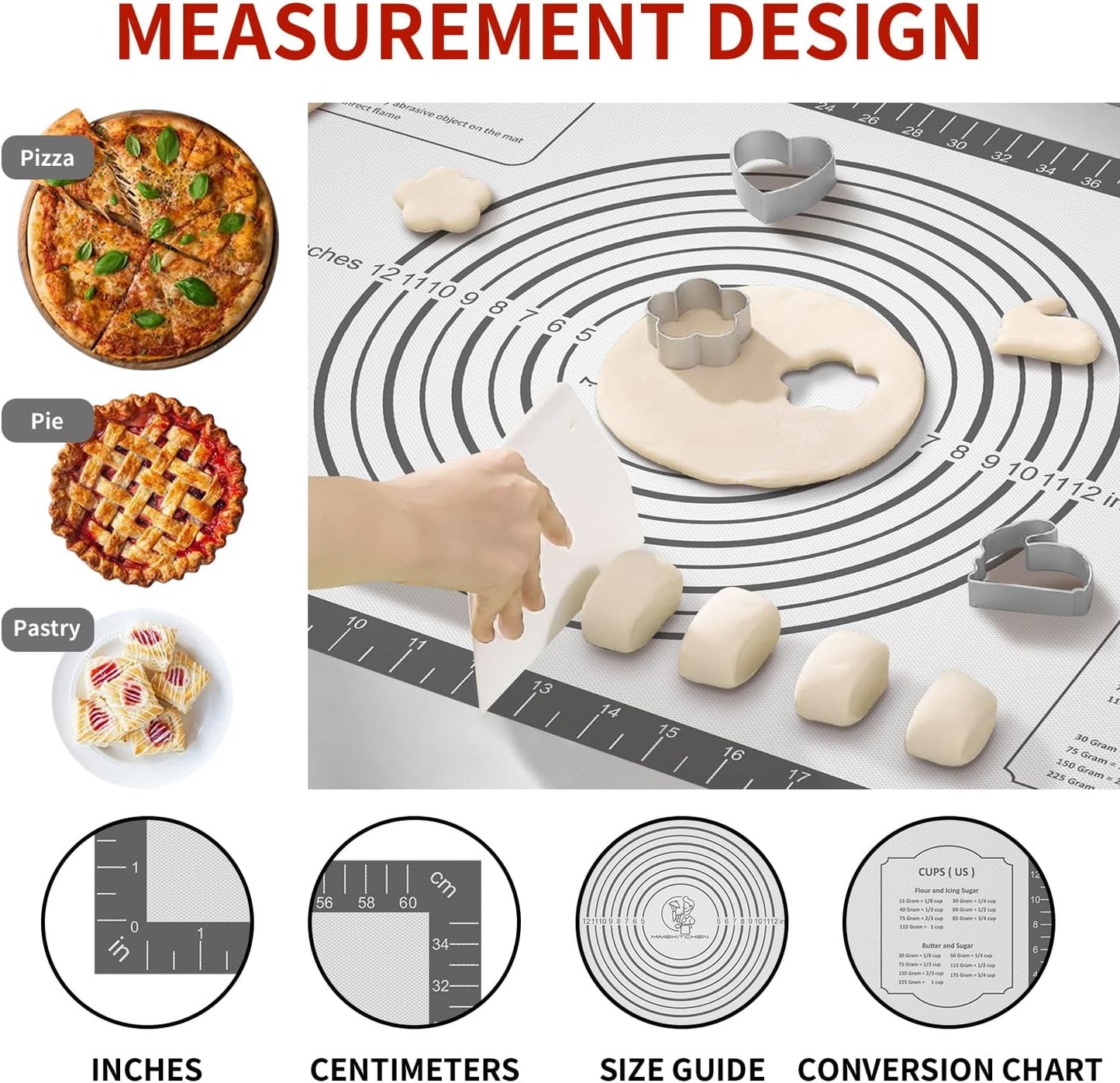 Non Stick Silicone Pastry Mat,Silicone Dough Rolling Mat Baking Mats Silicone for Baking Sheets Large Silicone Mat for Baking Fondant Pie Crust Pizza and Cookies Mat Heavty Duty Kitchen Counter Mat
