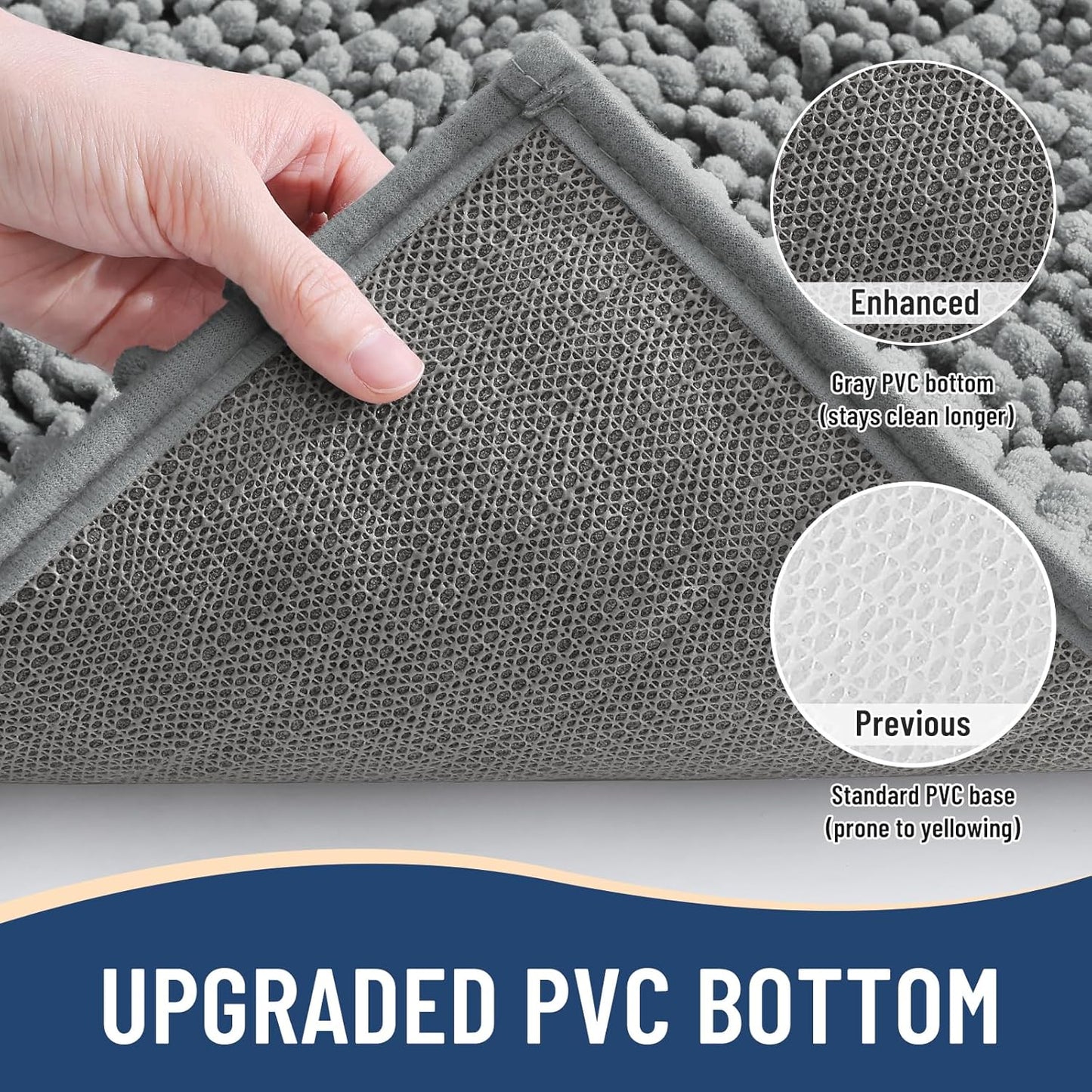 Arotive Luxury Chenille Bathroom Rug Mat, Extra Soft Thick Absorbent Shaggy Bath Rugs, Non-Slip Machine Wash Dry, Plush Bath Mats for Bathroom, Shower and Tub, 34x21, Grey