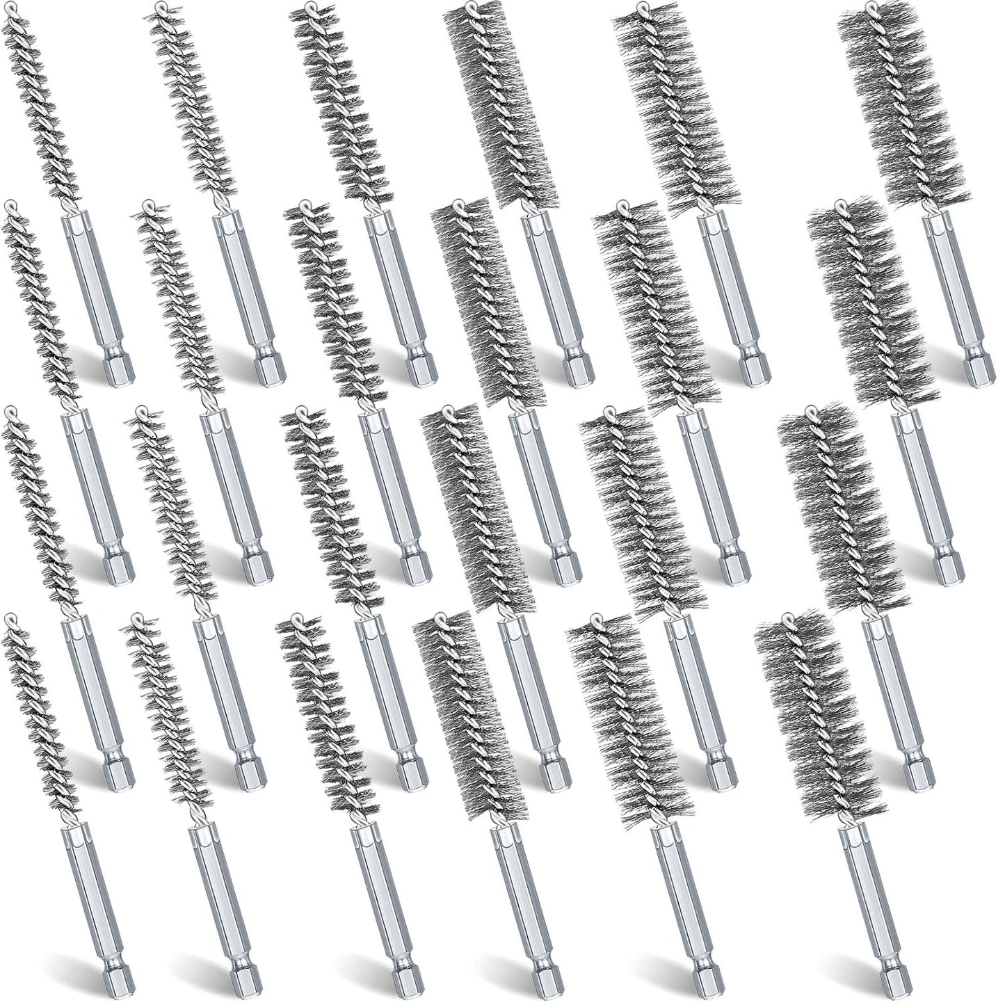 24 Pieces Bore Brush for Drill Wire Bore Brush Set Wire Cleaning Set Stainless Steel Cleaning for Power Drill Impact Driver (Stainless Steel)