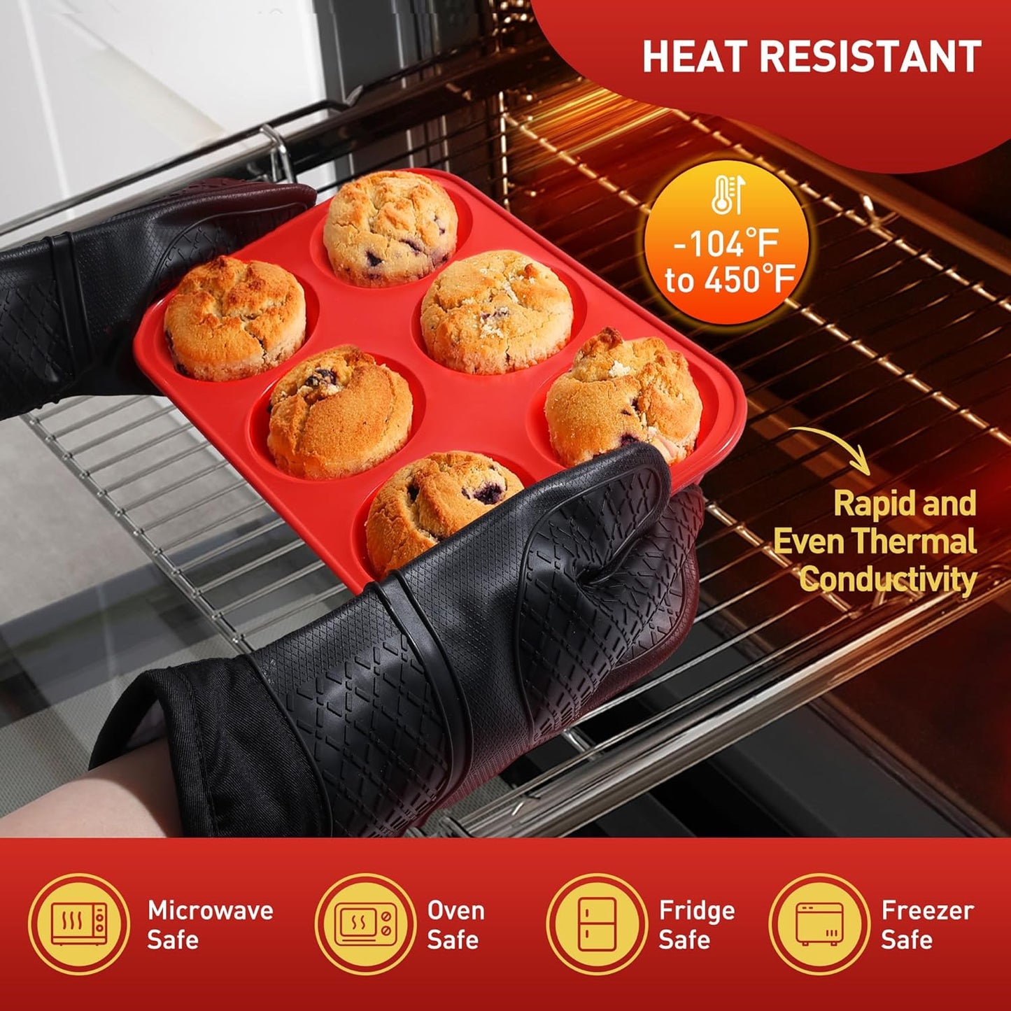 2 Pack 6 Cups Silicone Mini Muffin Pan with Metal Reinforced Frame Silicone Molds Cupcake Cake Baking Pans Cookie Baking Chocoflan Cupcake Mold Cake Molds Kitchen Baking Mom Gift Home Essentials