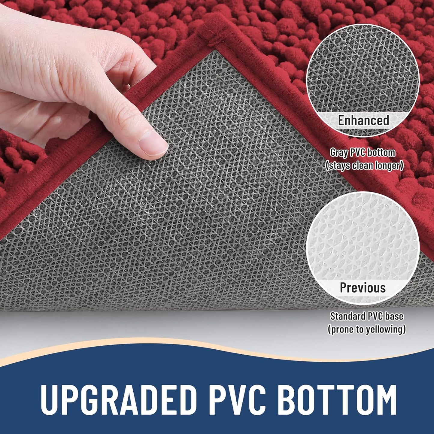 Arotive Luxury Chenille Bathroom Rug Mat, Extra Soft Thick Absorbent Shaggy Bath Rugs, Non-Slip Machine Wash Dry, Plush Bath Mats for Bathroom, Shower and Tub, 36x24, Red